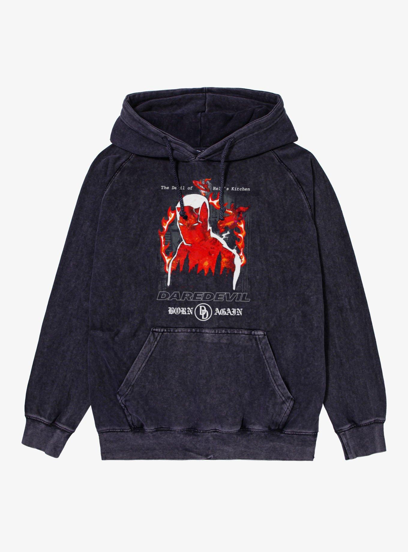 Daredevil Born Again Silhouette Of Flames Mineral Wash Hoodie