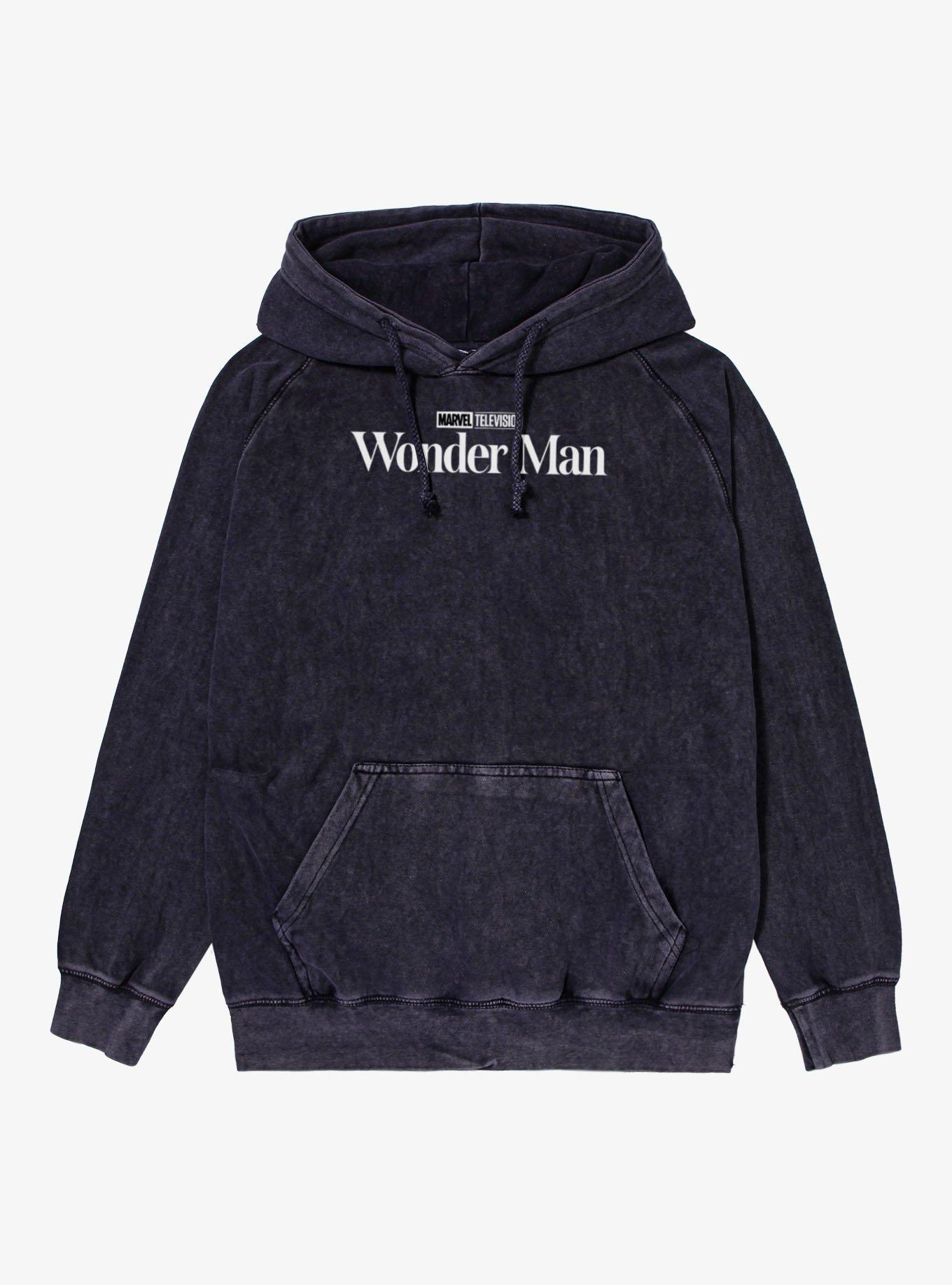 Marvel Wonder Man Black And White Show Logo Mineral Wash Hoodie, , hi-res
