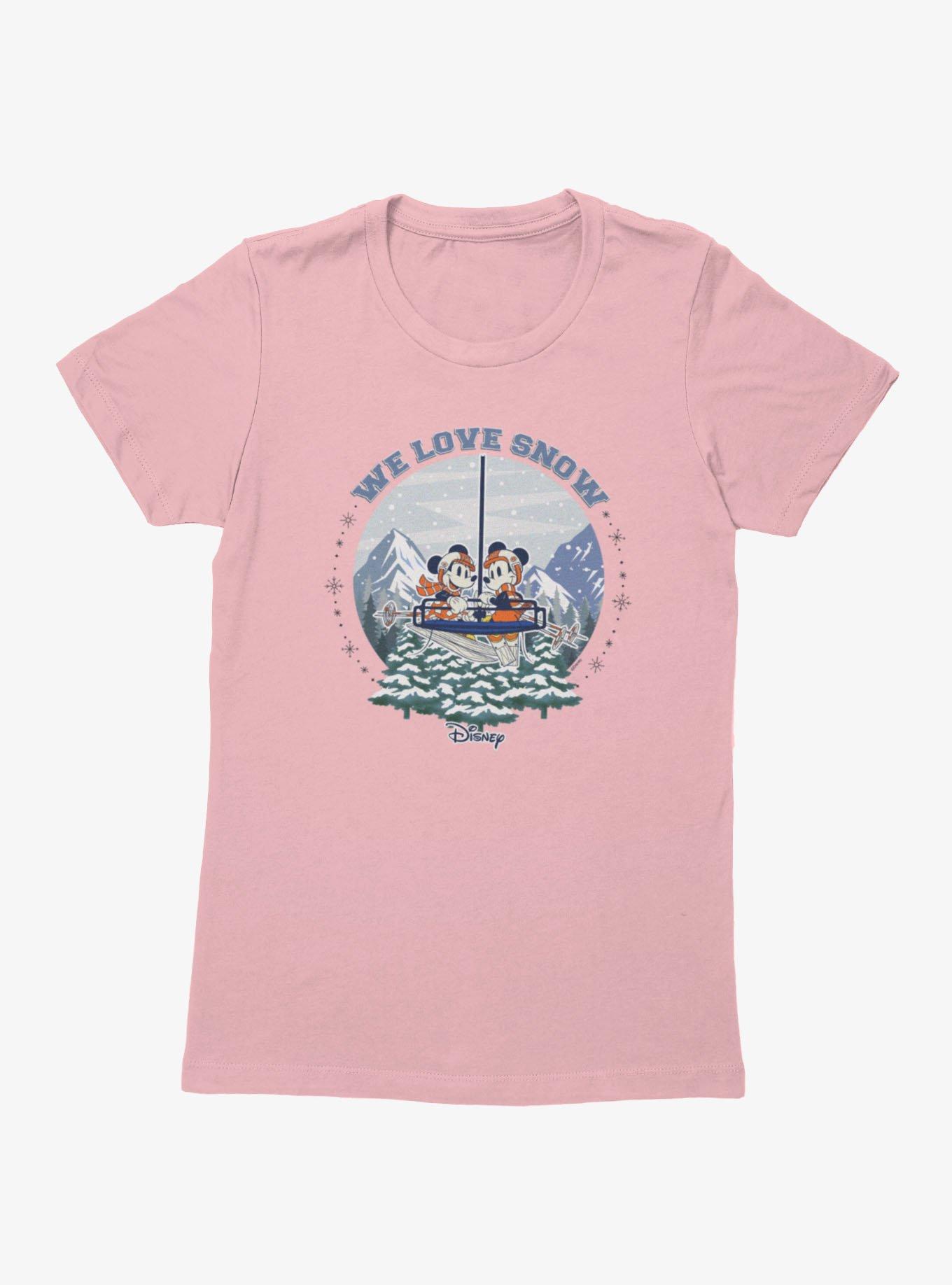Disney Mickey Mouse And Minnie Mouse Winter Snow Globe We Love Snow Womens T-Shirt, LIGHT PINK, hi-res view 1
