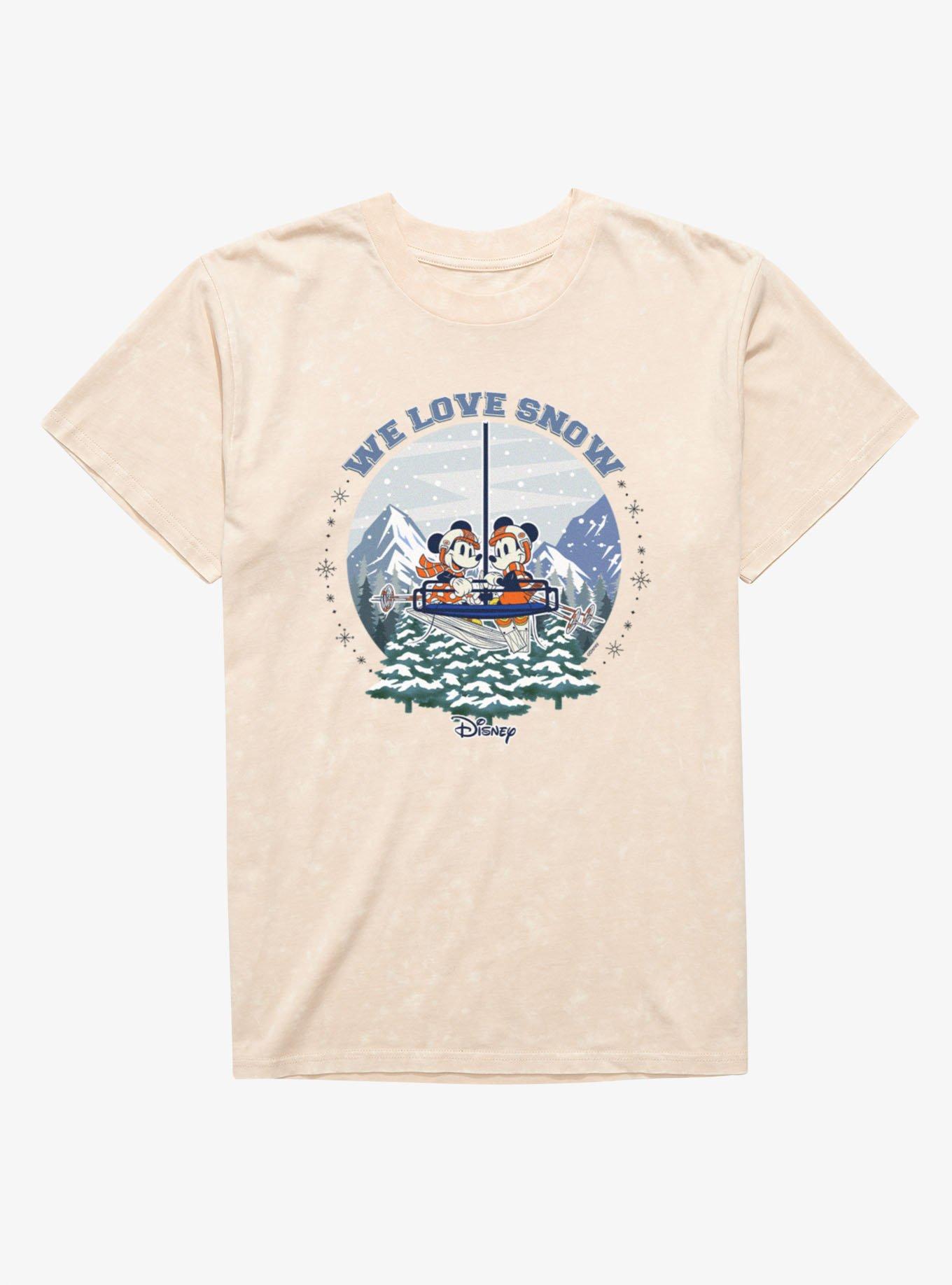 Disney Mickey Mouse And Minnie Mouse Winter Snow Globe We Love Snow Mineral Wash T-Shirt, , hi-res