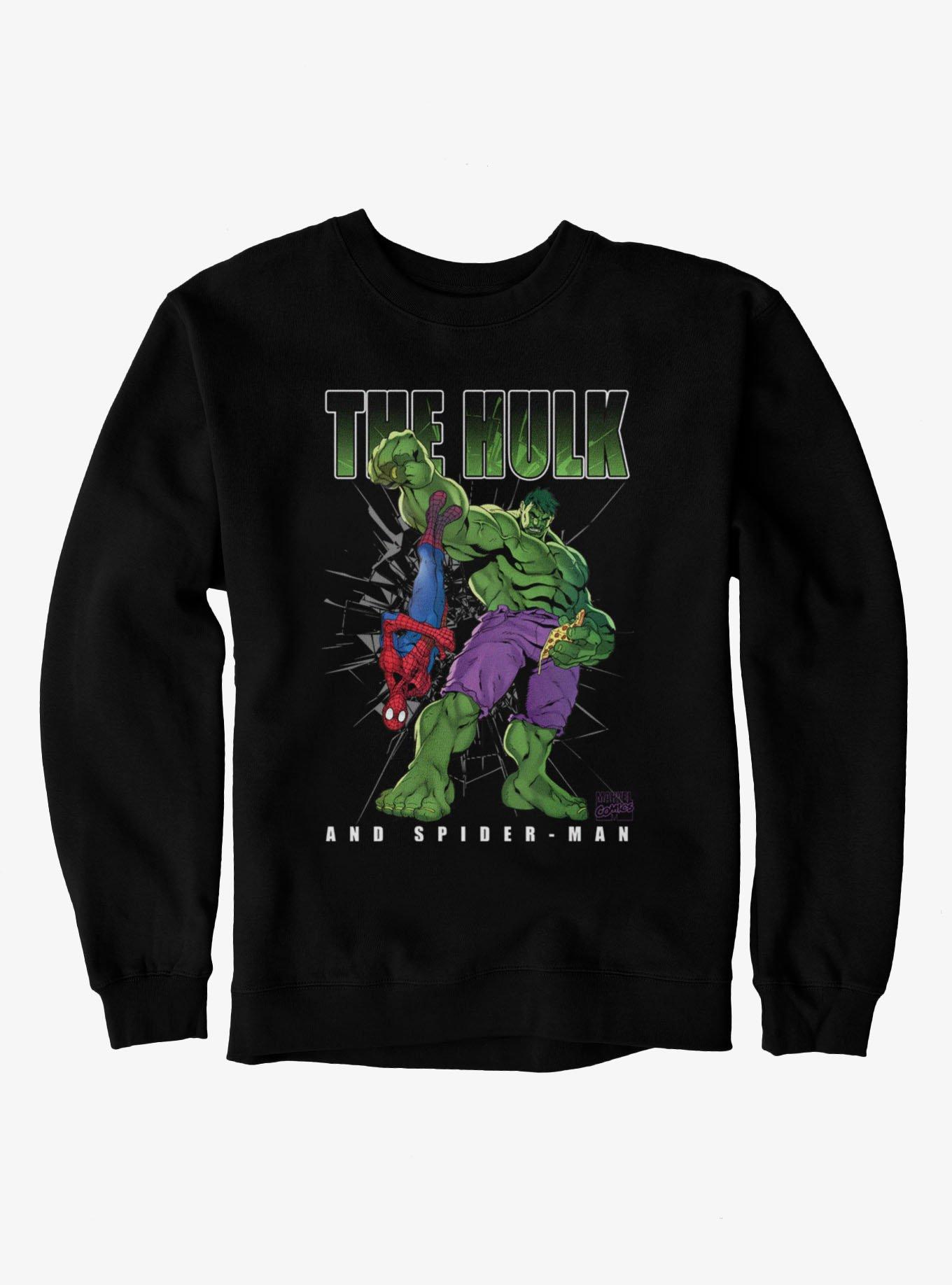 Marvel Comics The Hulk And Spider-Man Eating Pizza Sweatshirt