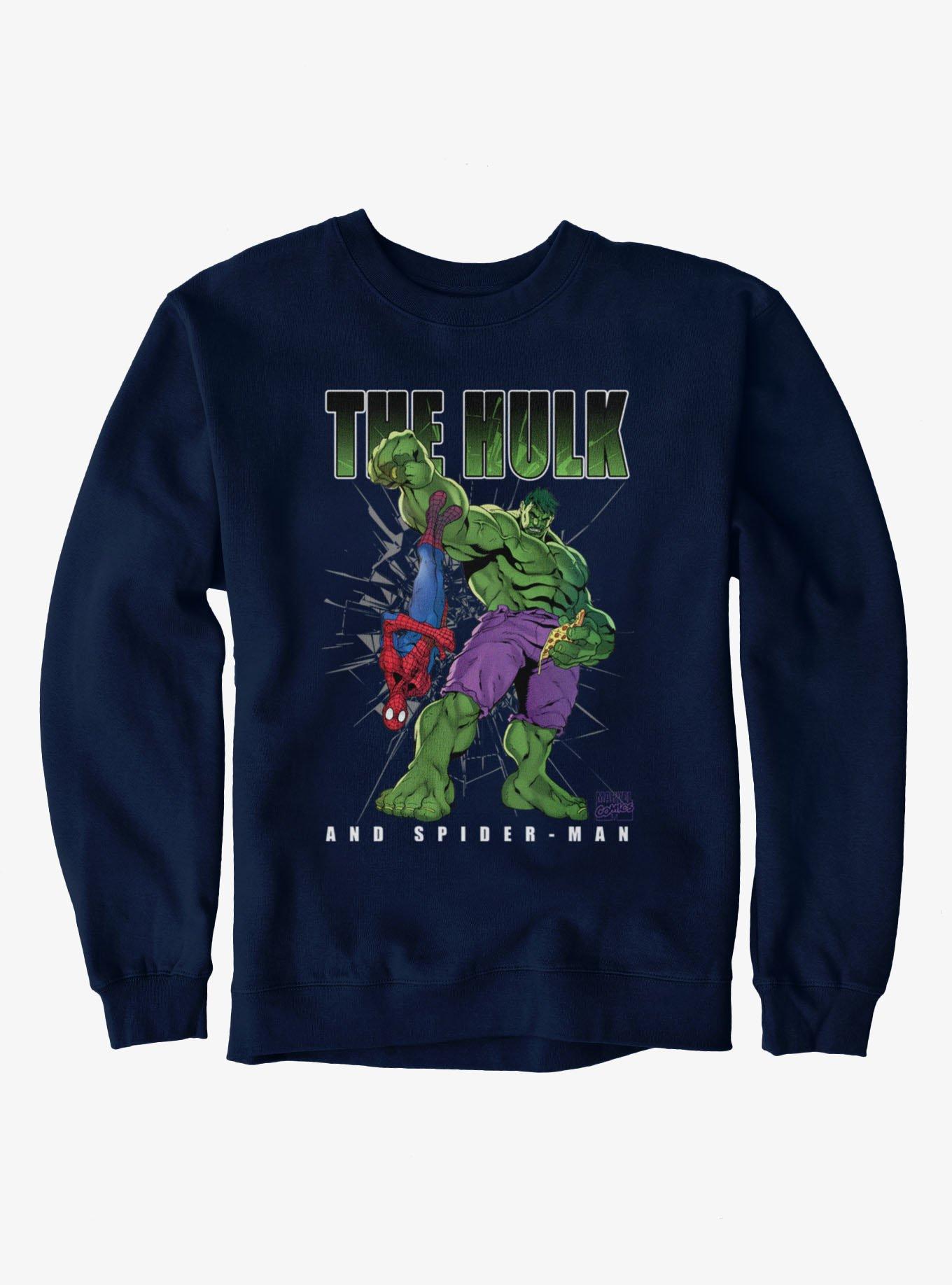 Marvel Comics The Hulk And Spider-Man Eating Pizza Sweatshirt