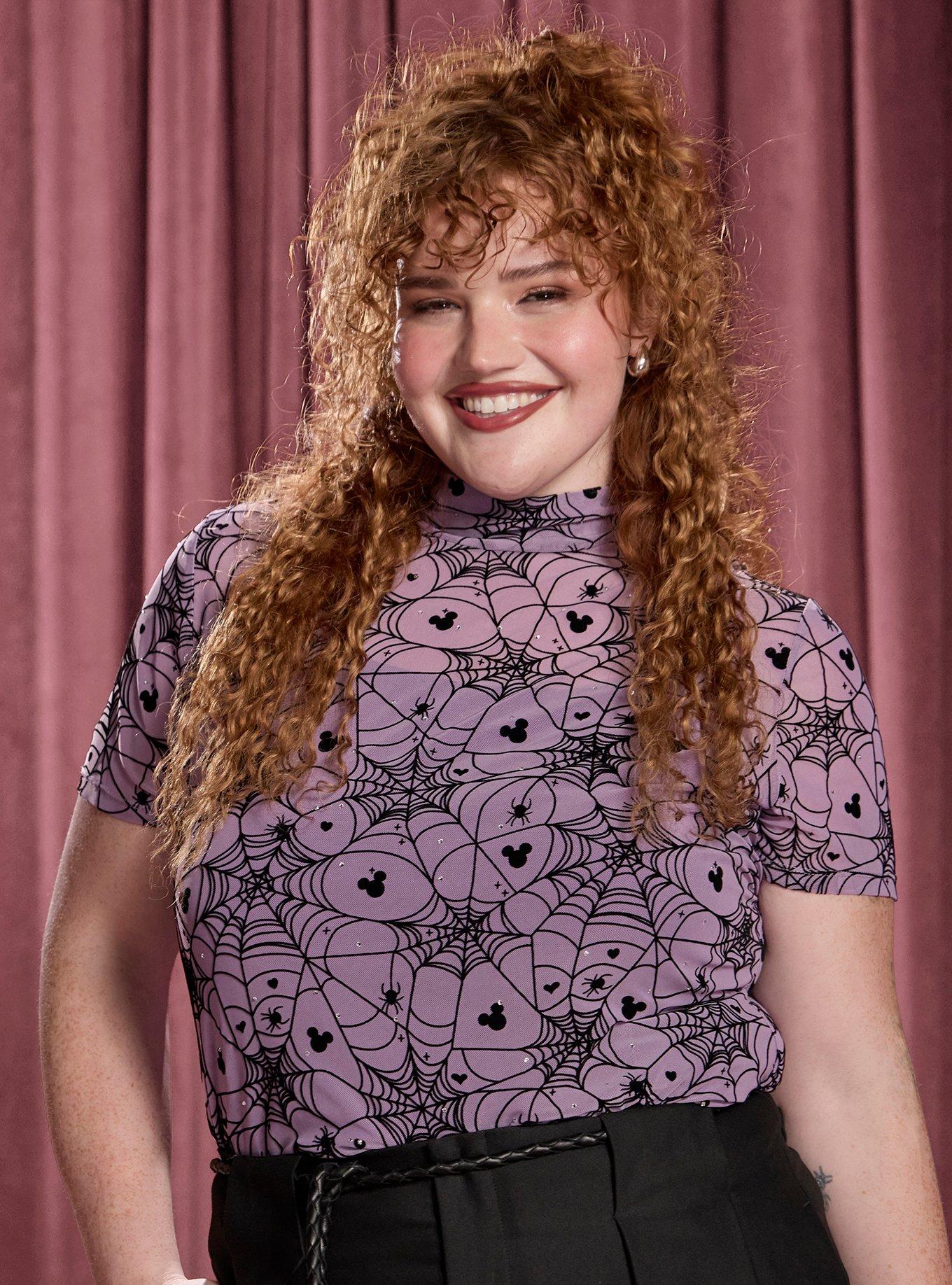 Her Universe Disney Mickey Mouse Spiderwebs Plus Size Mesh Top Her Universe Exclusive, , hi-res