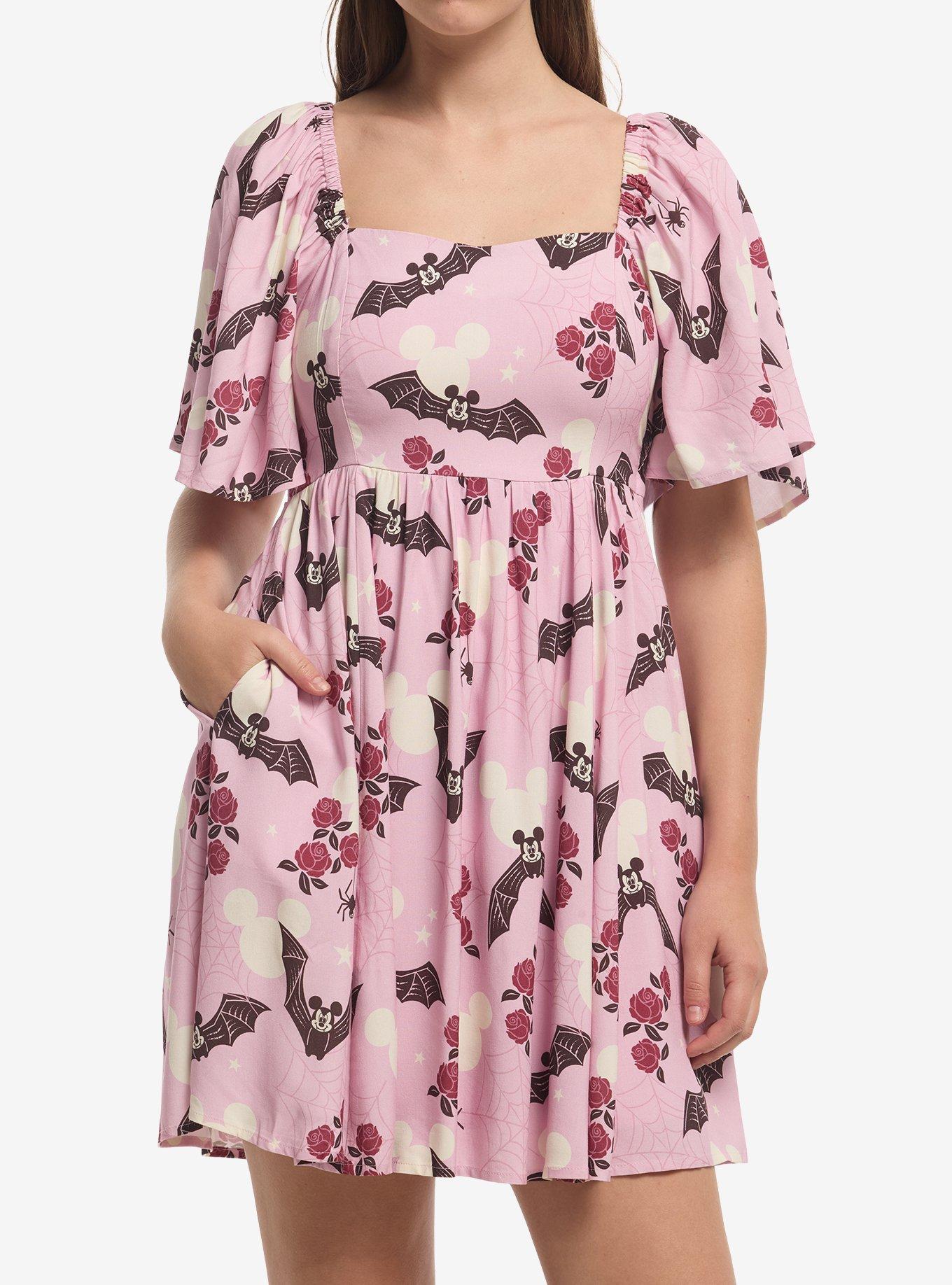 Her Universe Disney Mickey Bats Floral Allover Print Flutter Sleeve Dress Her Universe Exclusive, , hi-res