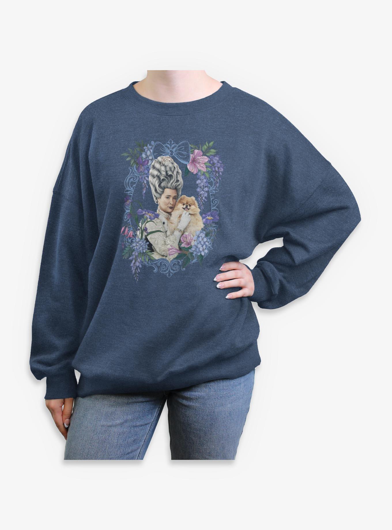 Bridgerton Floral Frame Queen Charlotte Womens Oversized Sweatshirt BoxLunch Exclusive, , hi-res