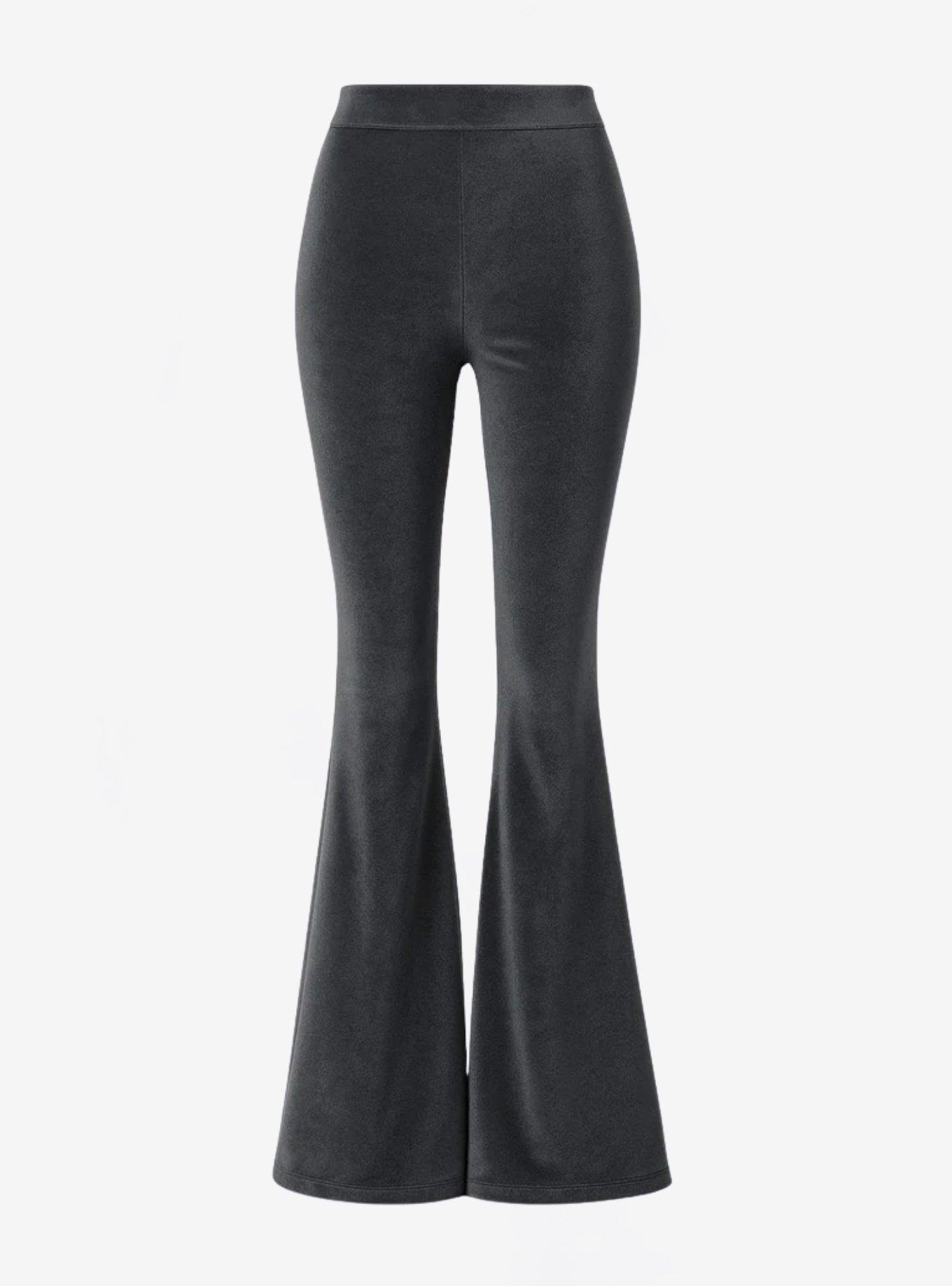 Charcoal Gray Velvet Bell Bottoms Retro Flare Pants, , hi-res