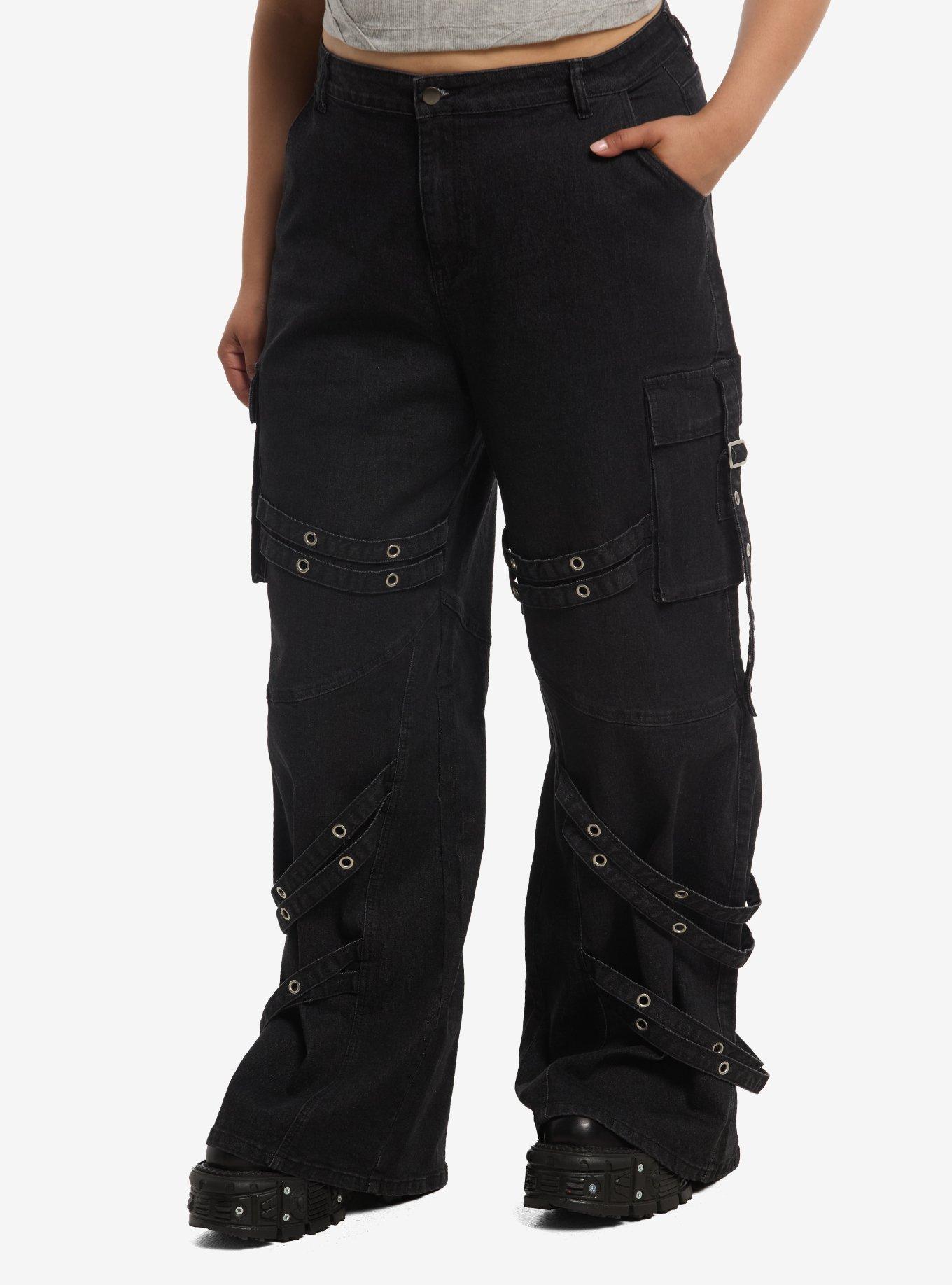 Black Strappy Cargo Jeans Plus Size | Hot Topic