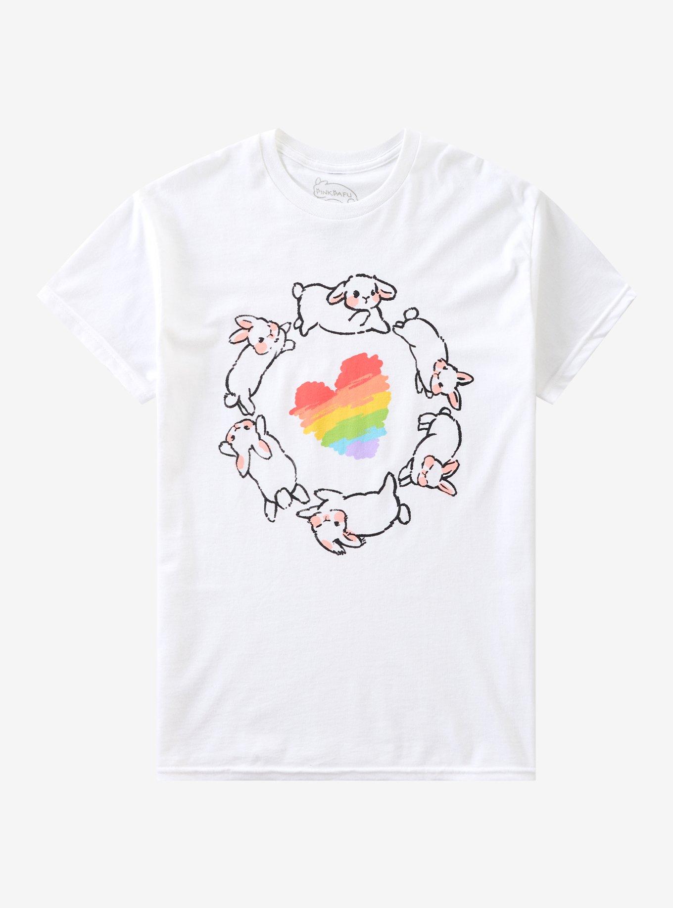 Bunny Circle Rainbow Heart T-Shirt By Pink Pafu, , hi-res