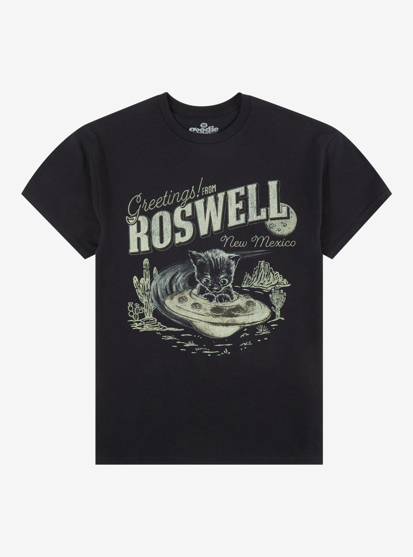 Greetings From Roswell Cat UFO T-Shirt By Goodie Two Sleeves, , hi-res