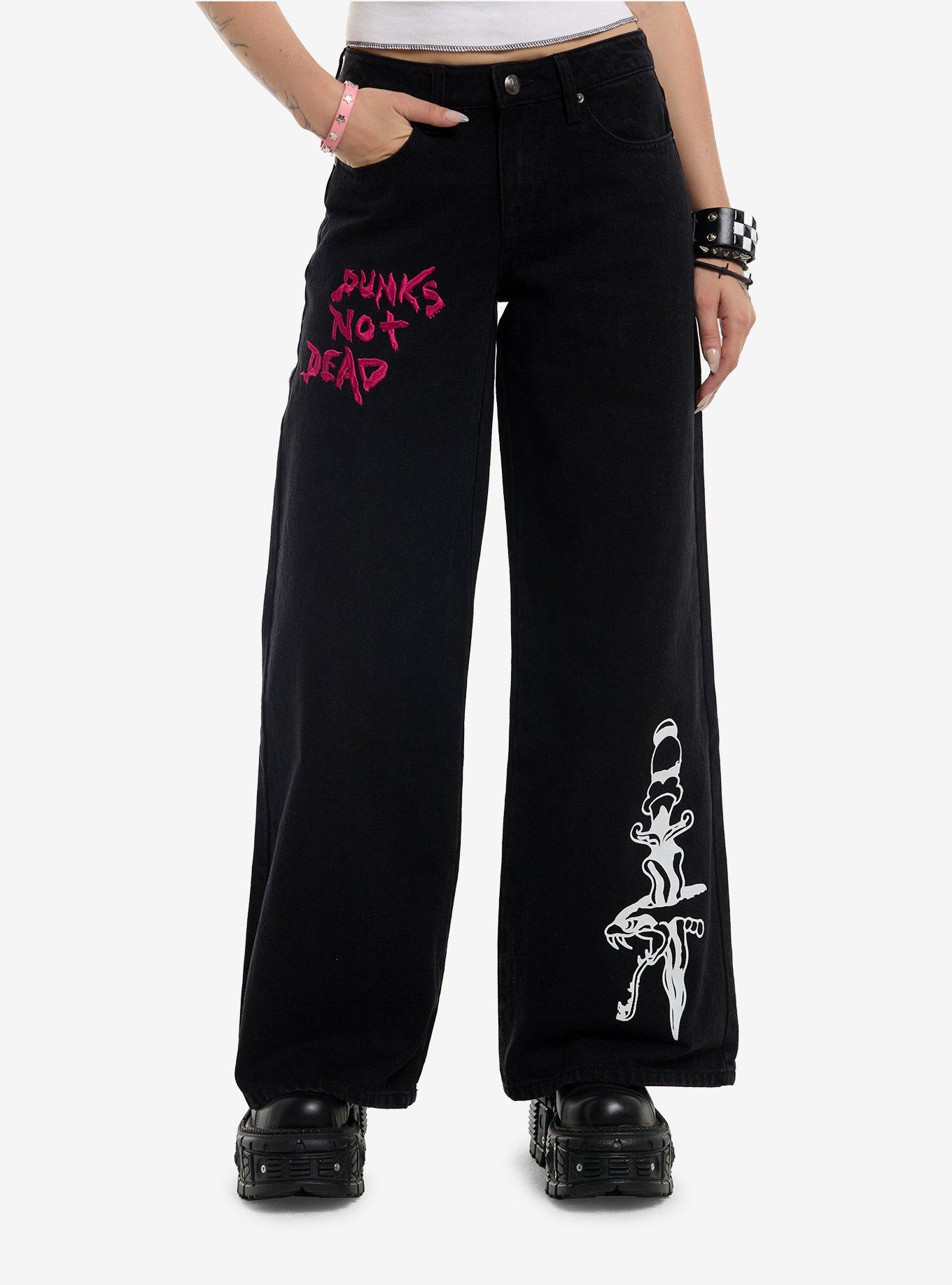 Ed Hardy Punk's Not Dead Girls Wide Leg Jeans | Hot Topic