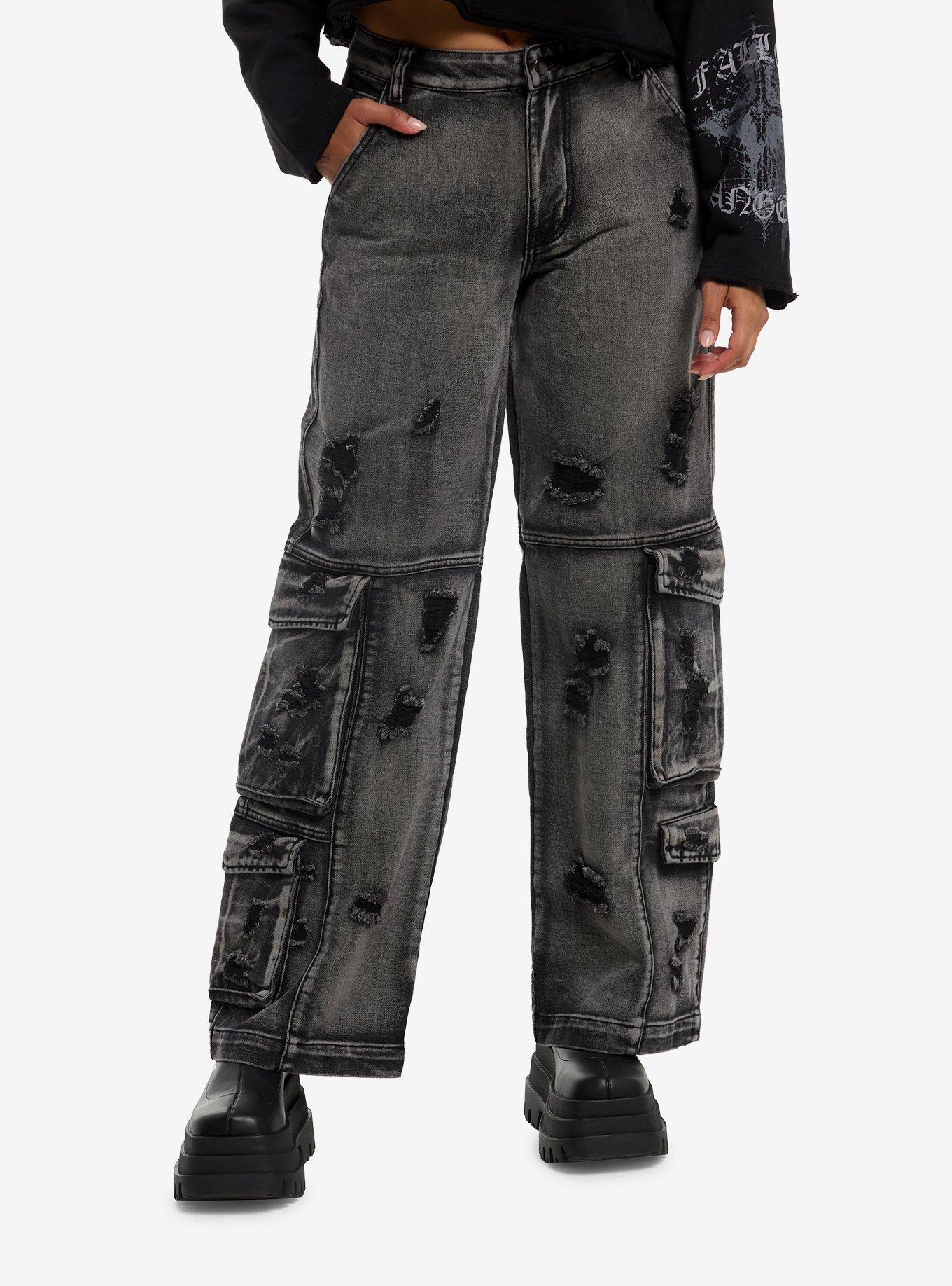 MARKET Black Destructed Cargo Wide Leg Jeans