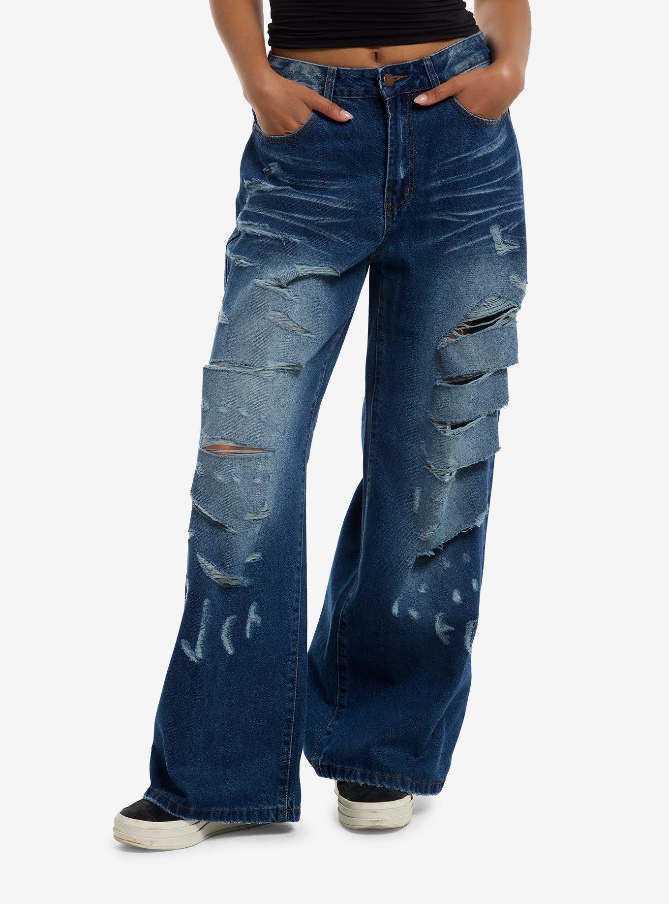MARKET Blue Wash Destructed Wide Leg Jeans