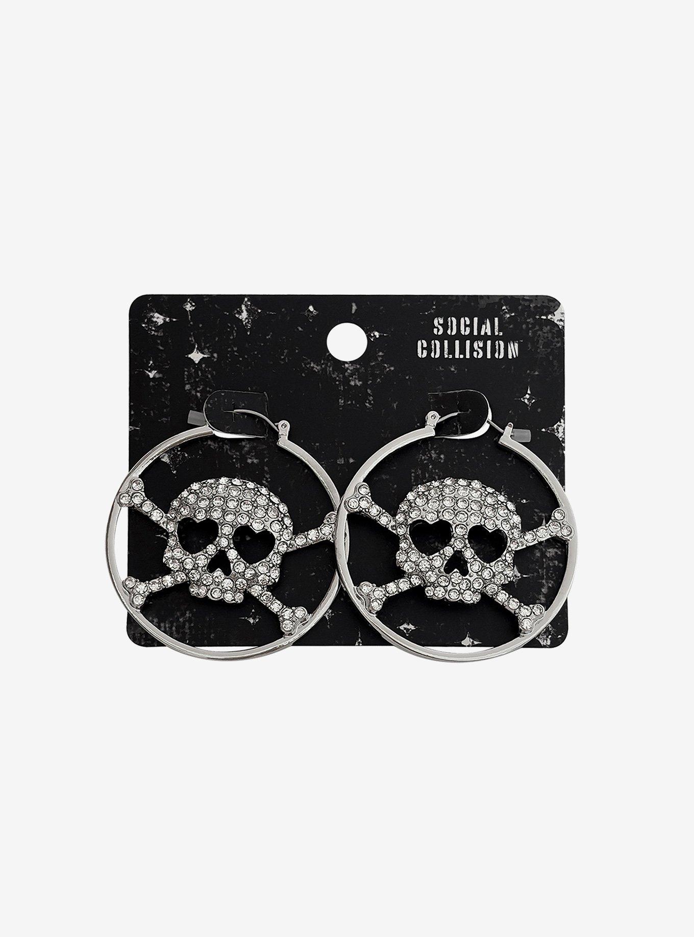 Social Collision Skull & Crossbones Hoop Earrings, , hi-res