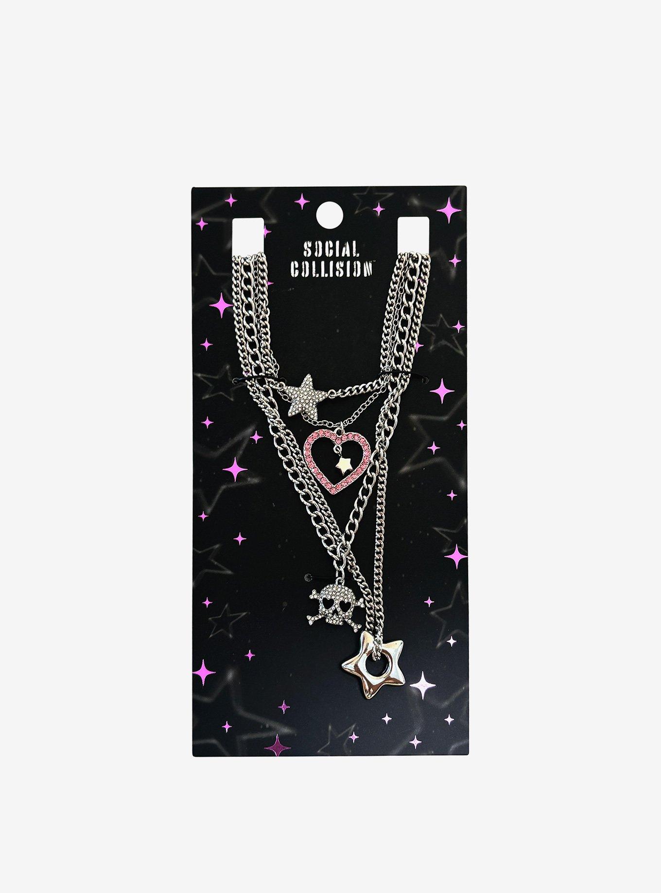 Social Collision Bling Skull Heart Star Necklace Set, , hi-res
