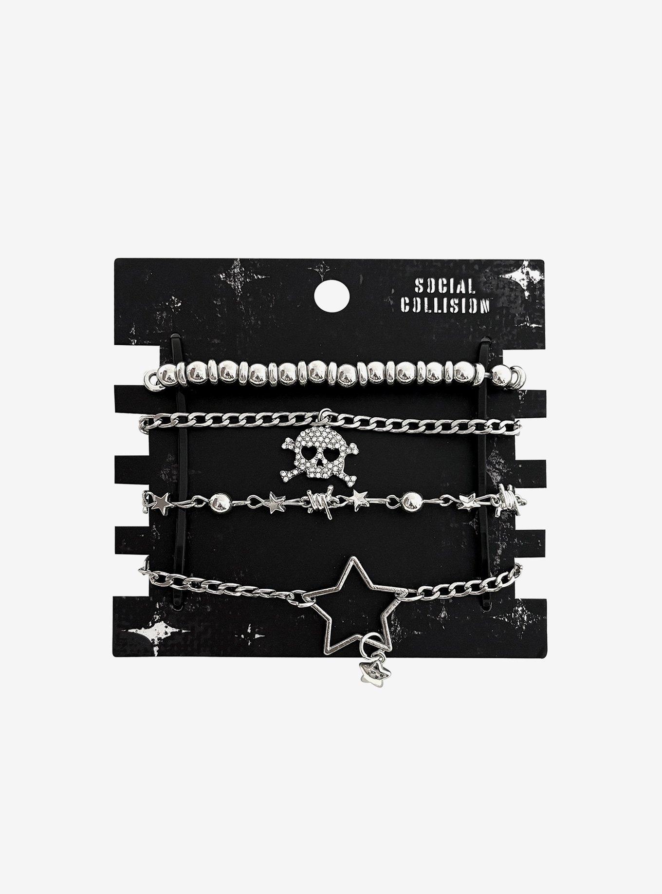 Social Collision Skull Star Barbed Wire Bracelet Set, , hi-res