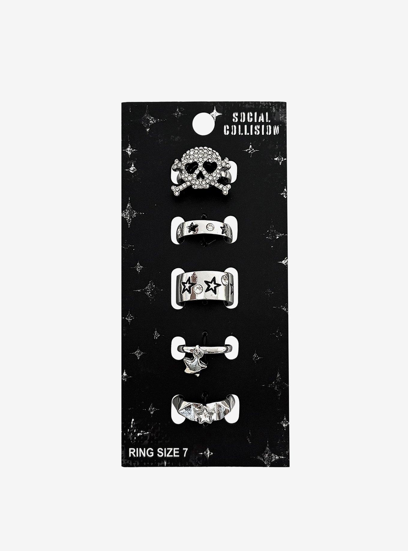 Social Collision Skull Star Ring Set, , hi-res