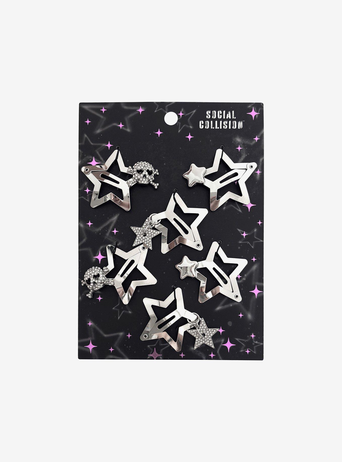 Social Collision Silver Star Hair Clip Set, , hi-res
