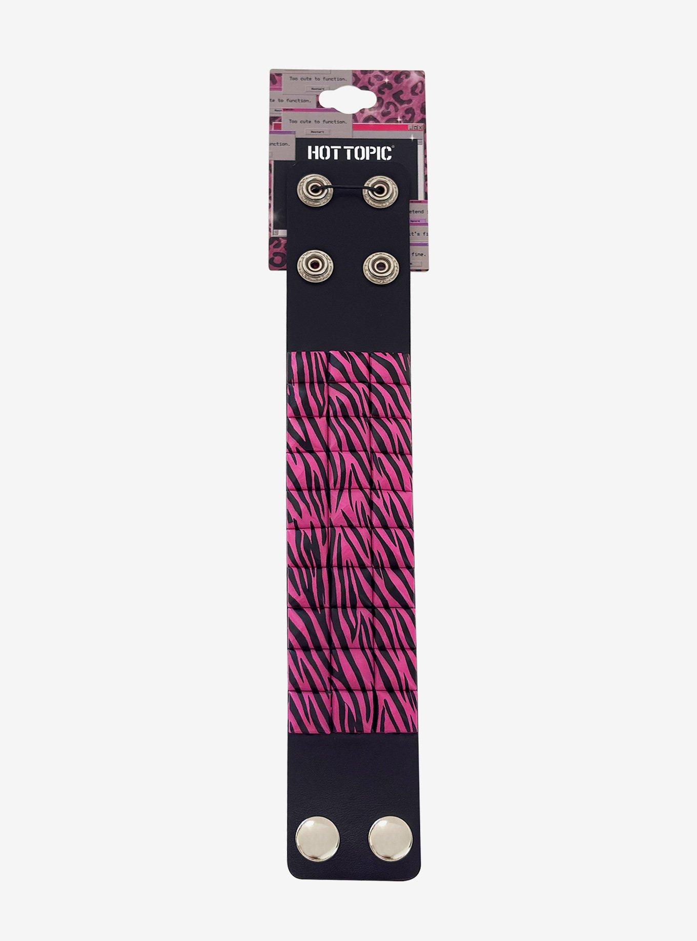 Pink Zebra Pyramid Stud Cuff Bracelet, , hi-res