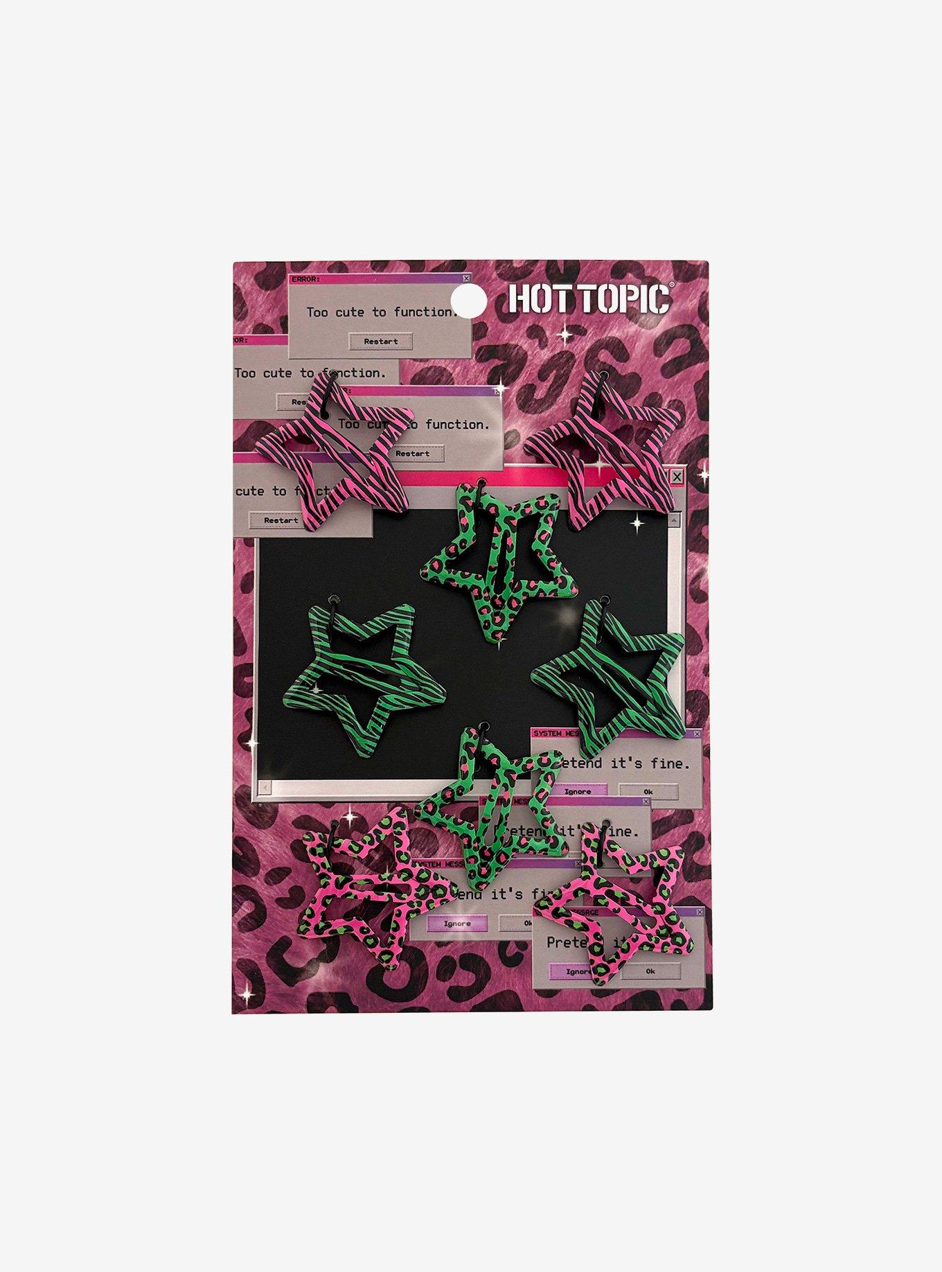 Pink & Green Animal Print Star Hair Clip Set, , hi-res