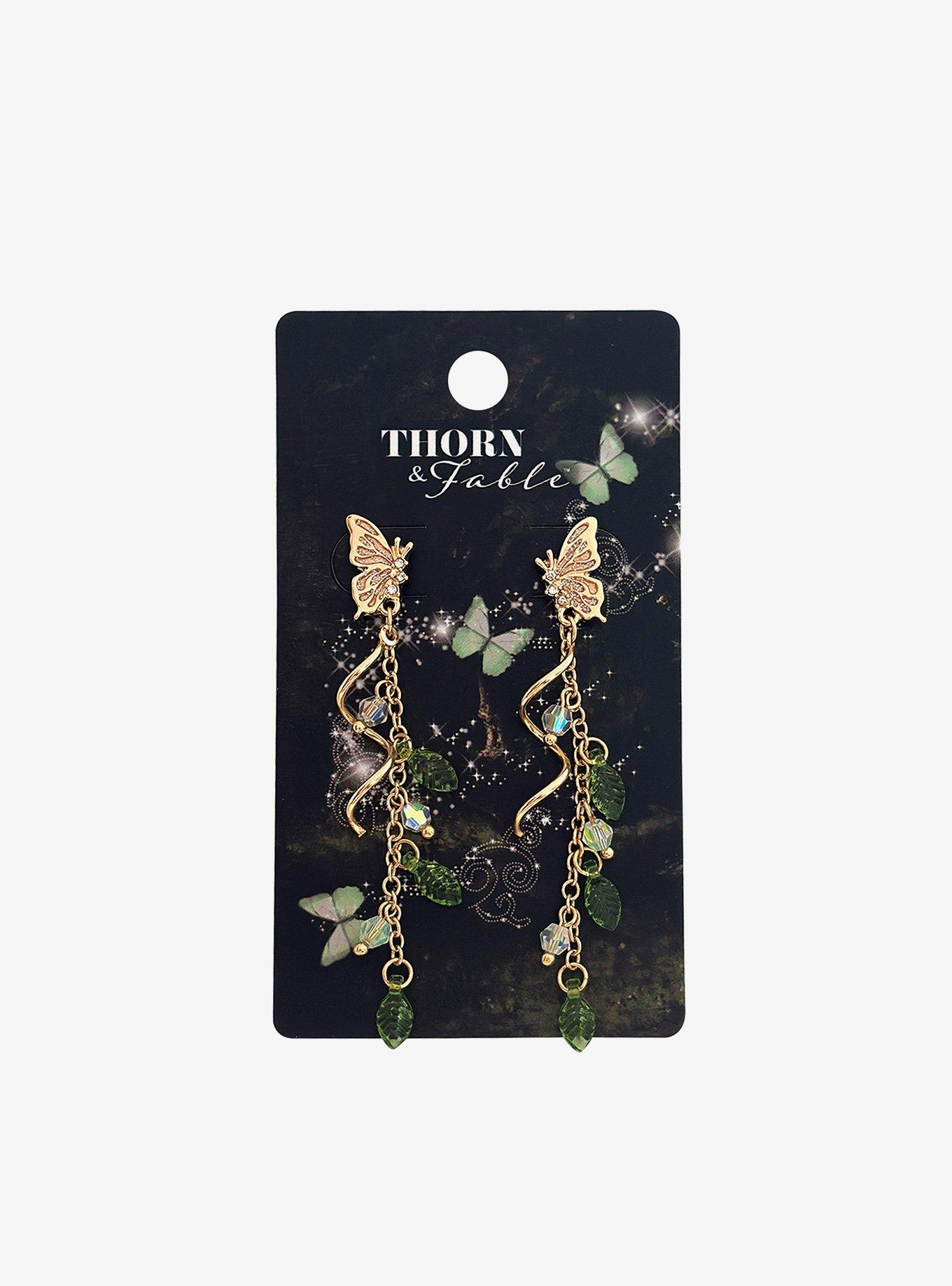 Thorn & Fable Gold Butterfly Drop Earrings, , hi-res