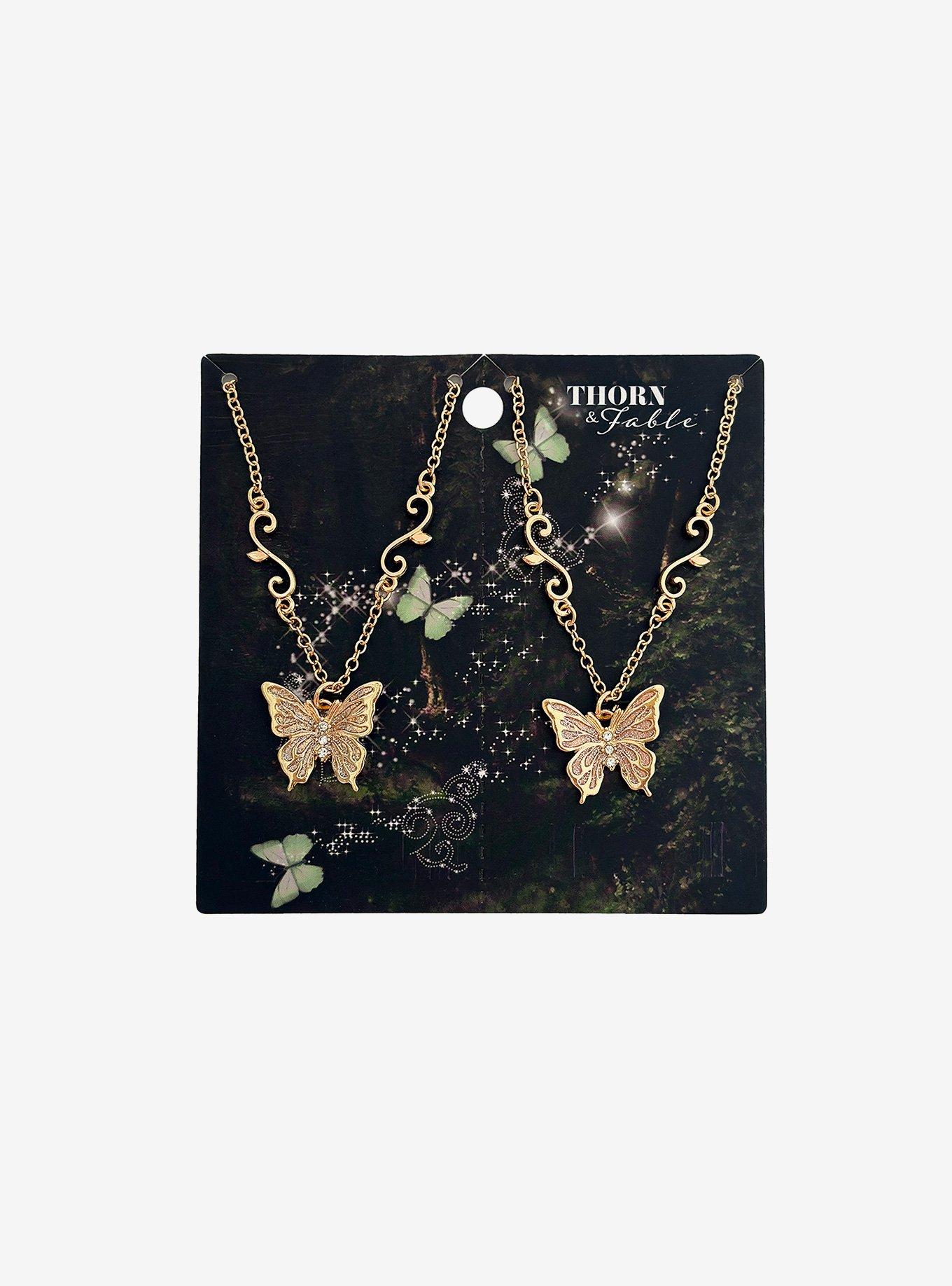 Thorn & Fable Gold Butterfly Best Friend Necklace Set, , hi-res