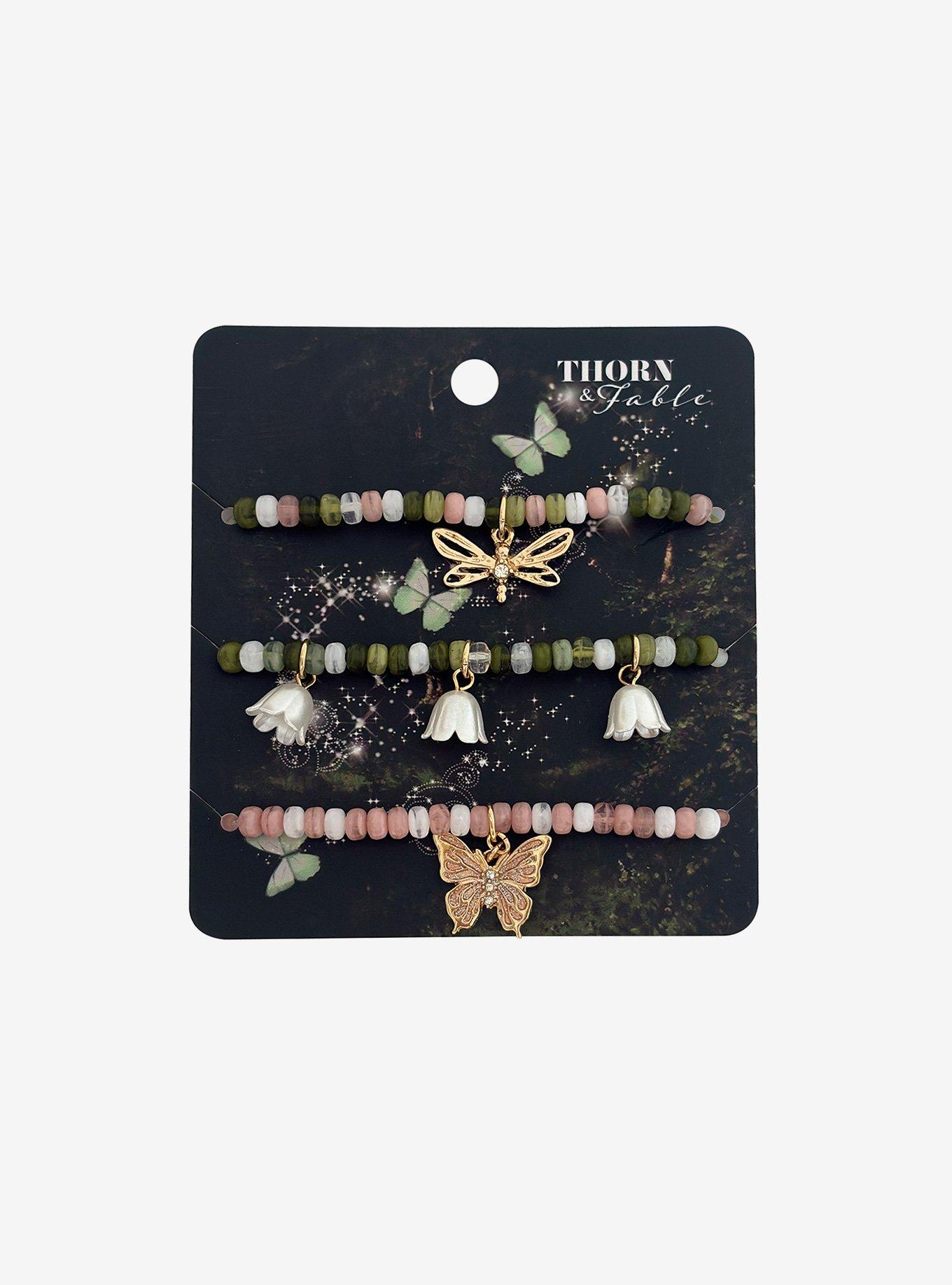 Thorn & Fable Butterfly Flower Bead Bracelet Set, , hi-res