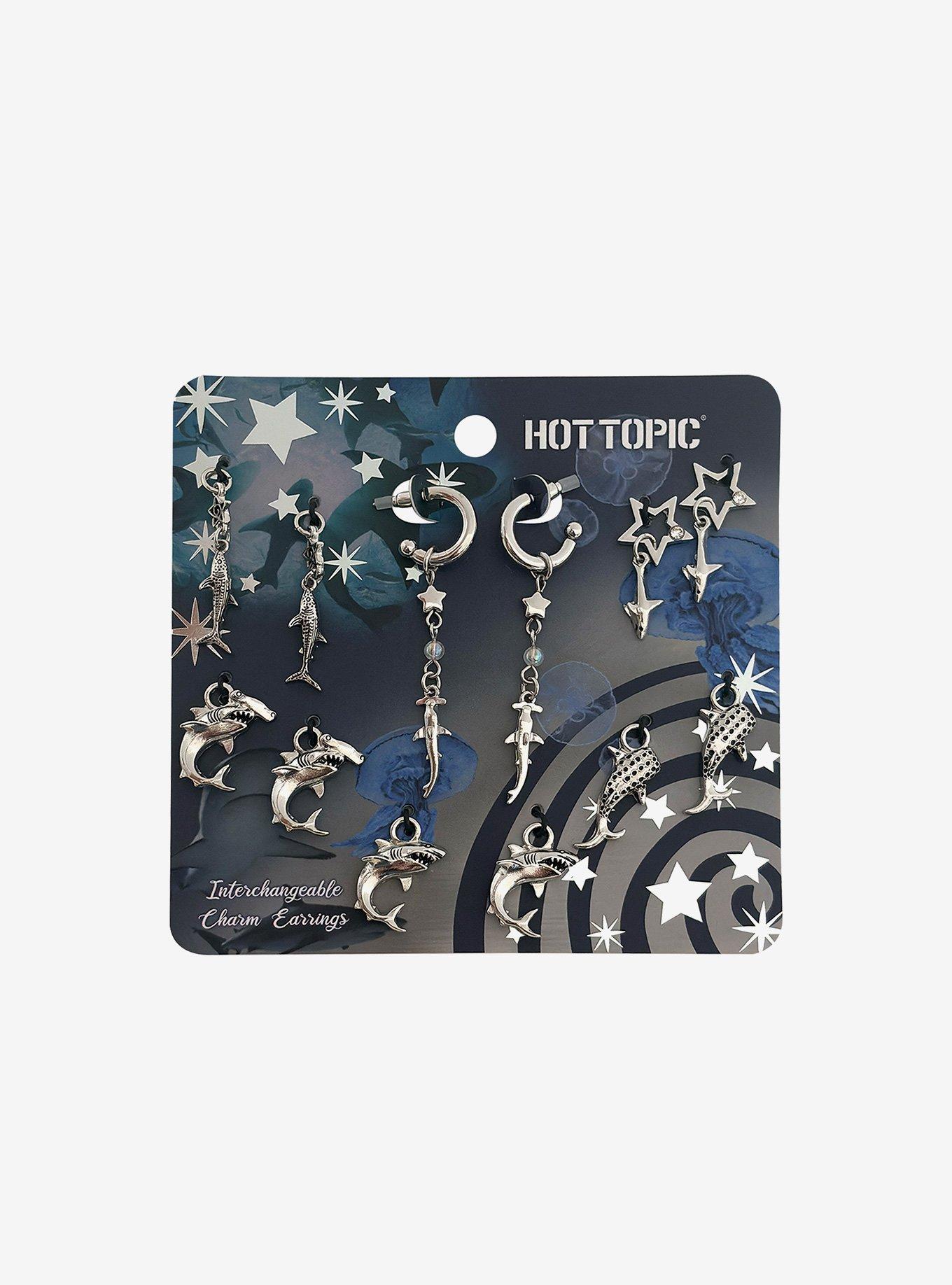 Silver Shark Interchangeable Charm Earring Set, , hi-res