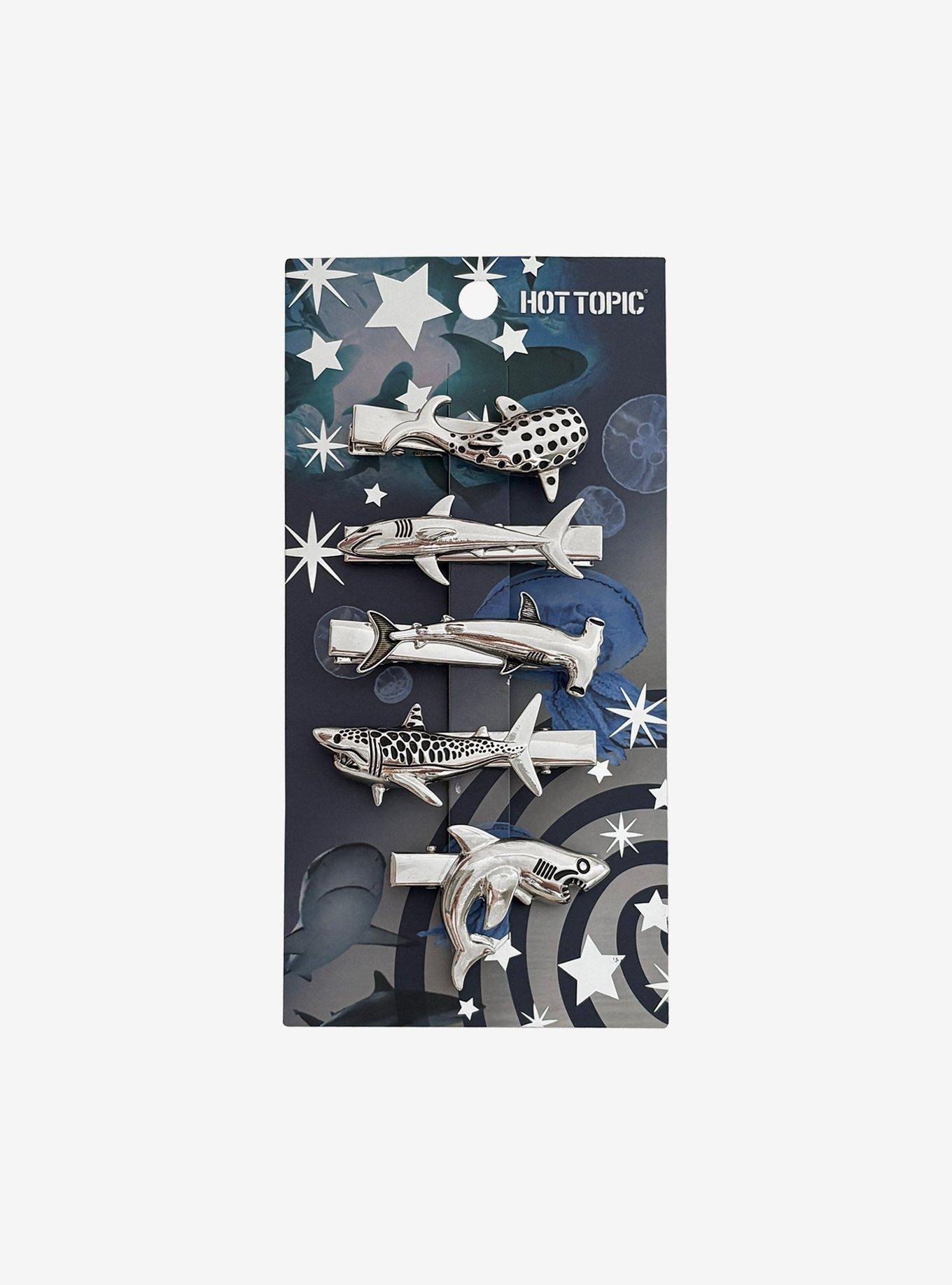 Silver Shark Hair Clip Set, , hi-res