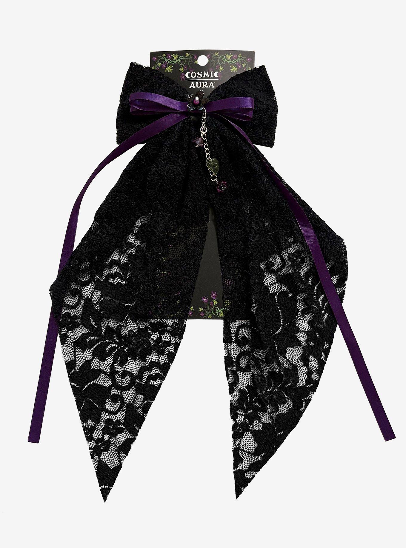 Cosmic Aura Purple & Black Lace Hair Bow, , hi-res
