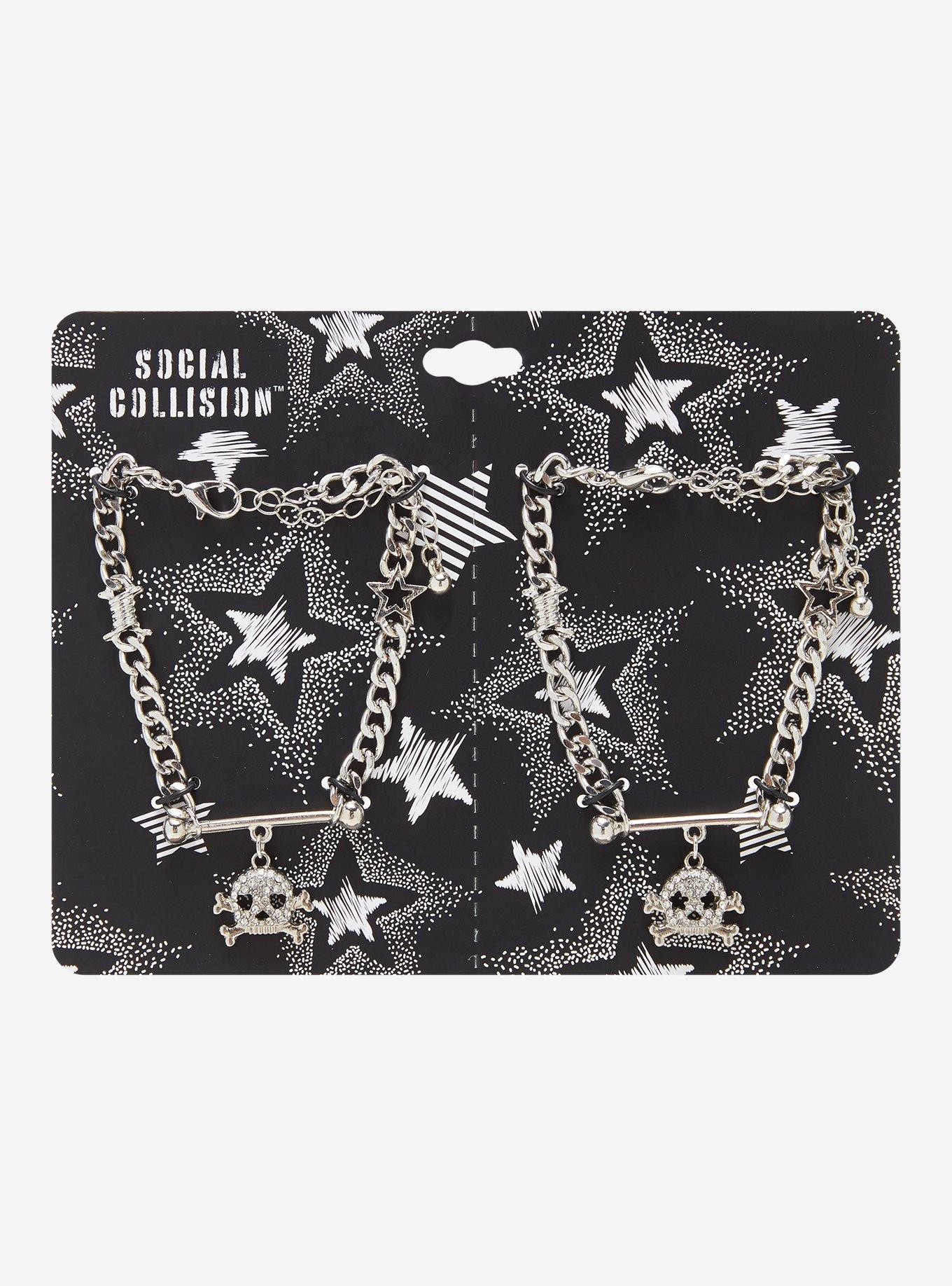 Social Collision Bling Skull & Crossbones Best Friend Bracelet Set, , hi-res