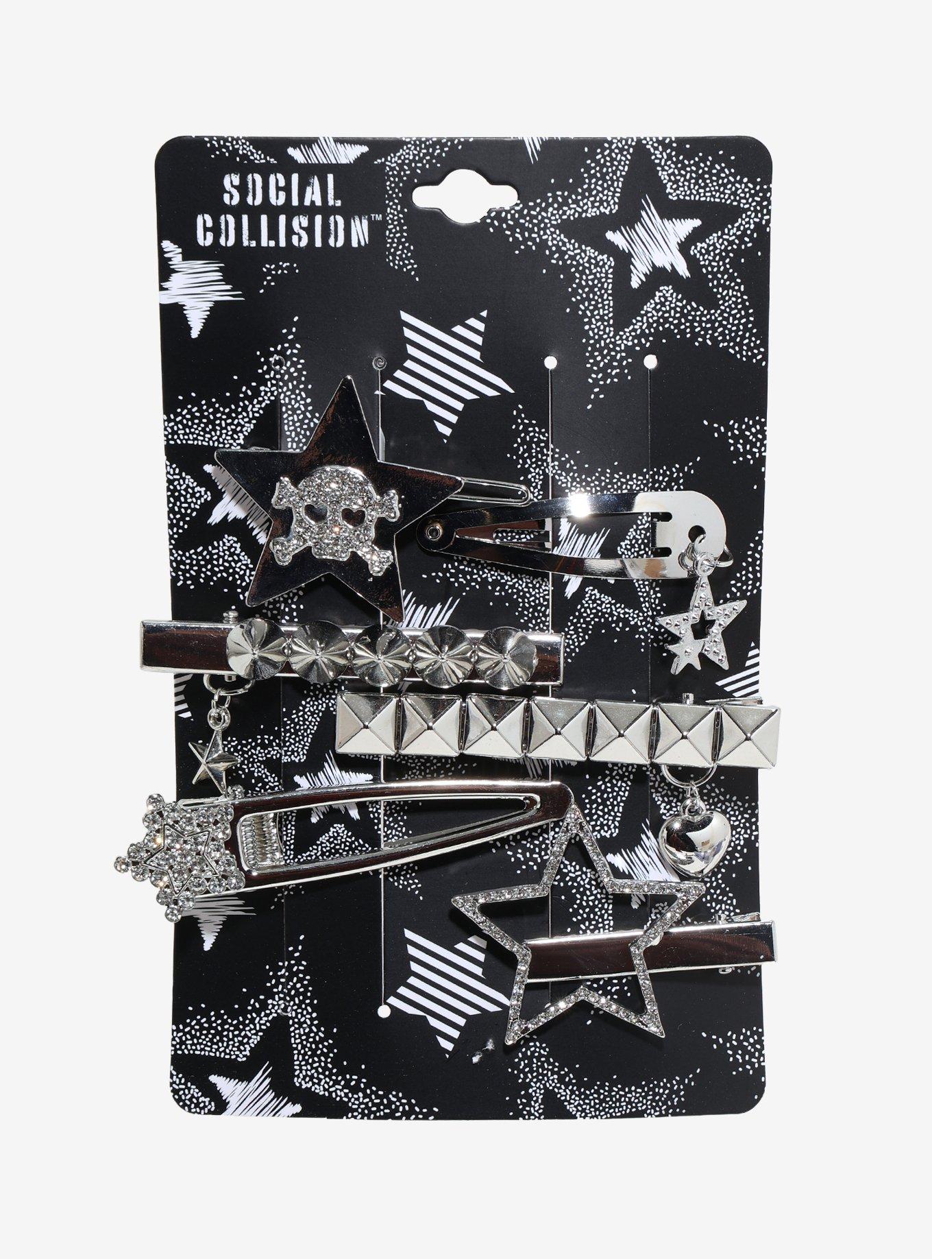 Social Collision Skull Star Spikes Hair Clip Set, , hi-res