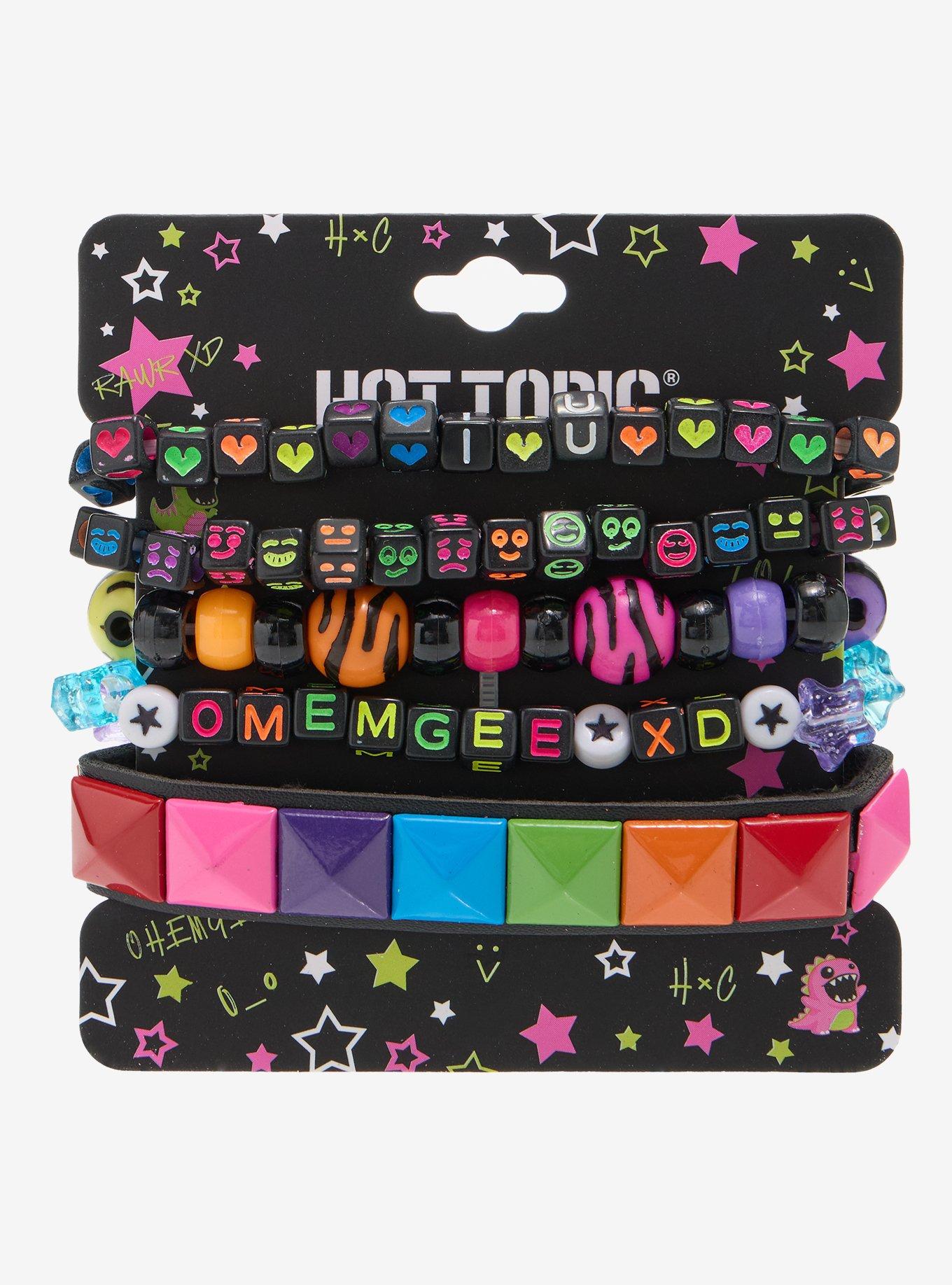 Rainbow Bead Pyramid Stud Bracelet Set, , hi-res