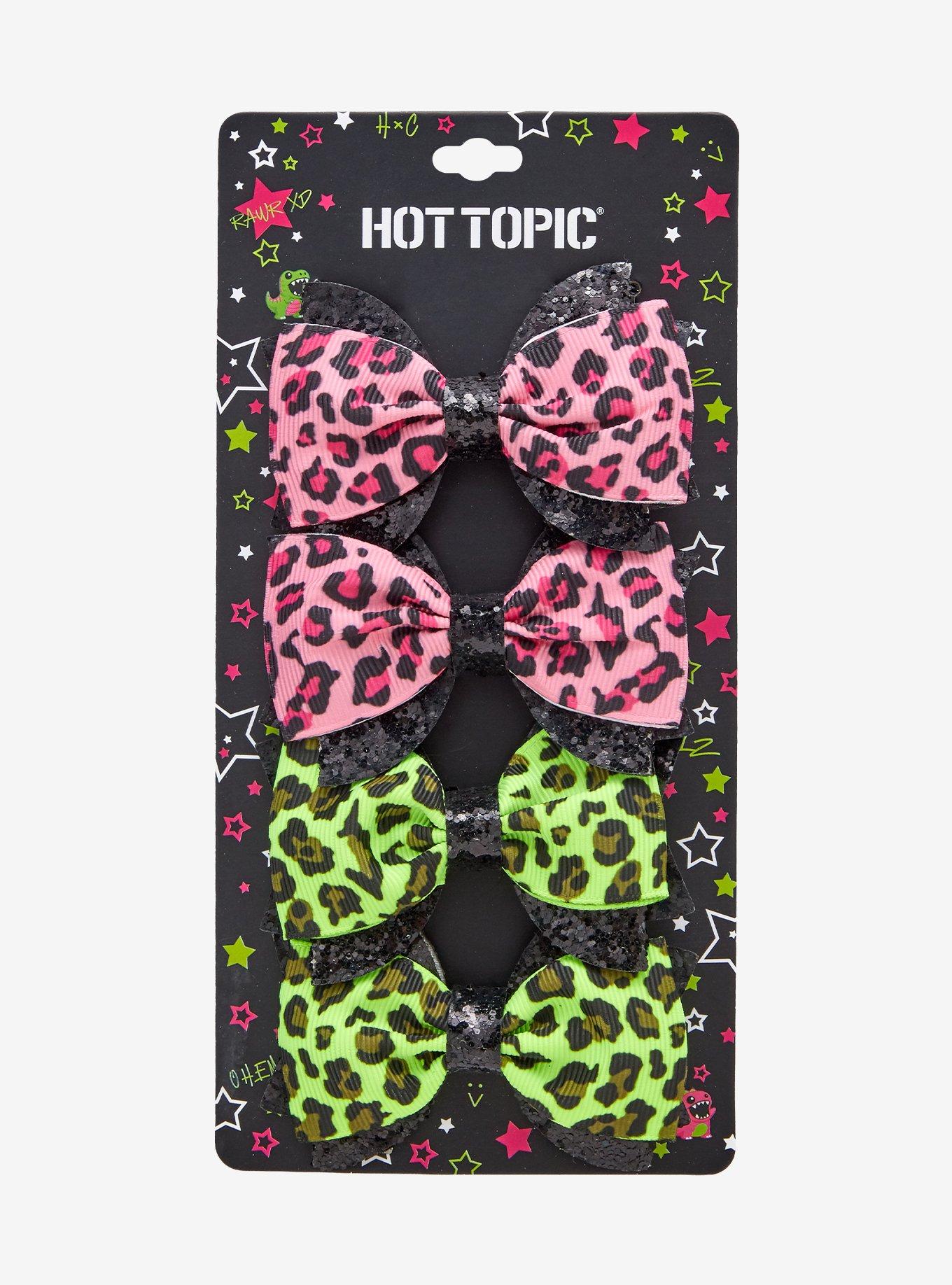 Pink & Green Leopard Hair Bow Set, , hi-res