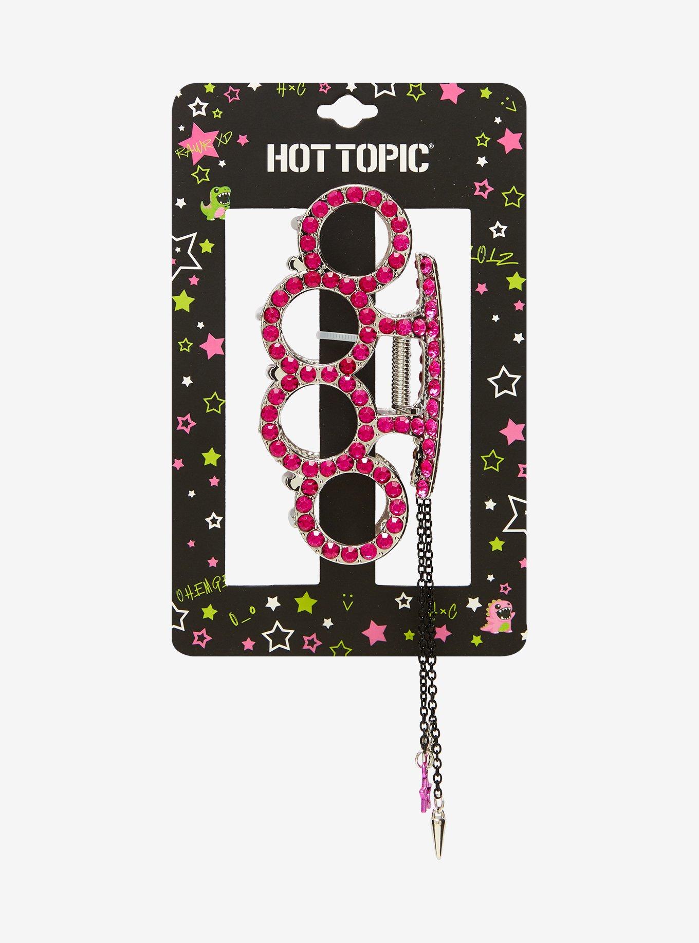 Pink Rhinestone Brass Knuckle Claw Hair Clip, , hi-res