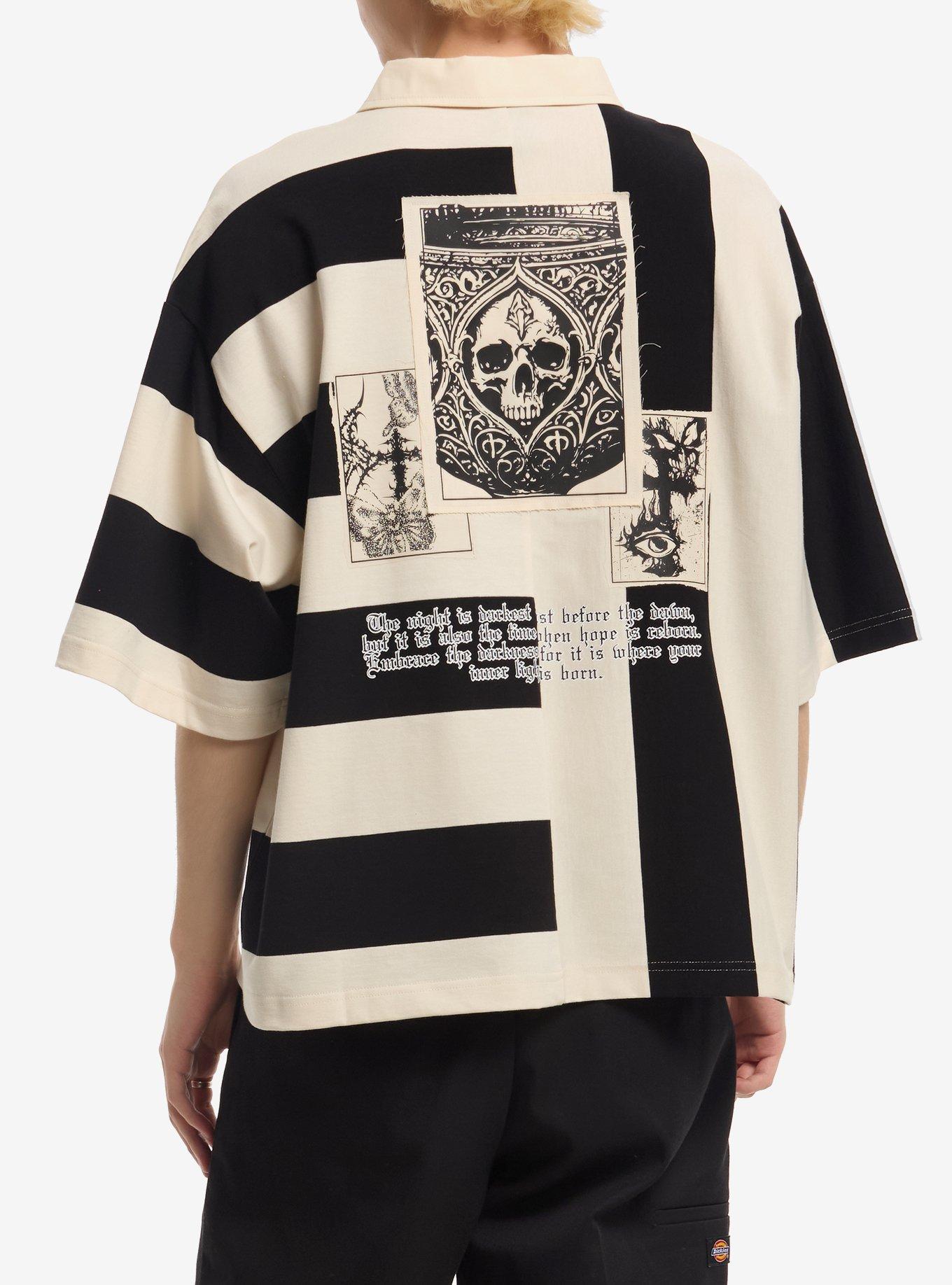 Black & White Split Stripe Boxy Polo Shirt, , hi-res