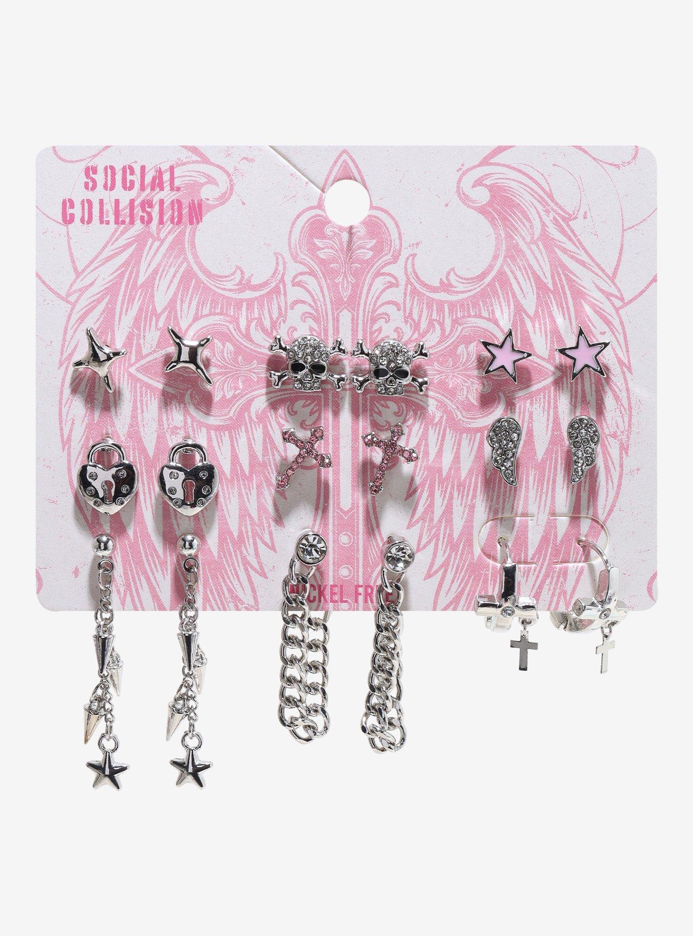 Social Collision Y2K Pink Angel Earring Set, , hi-res