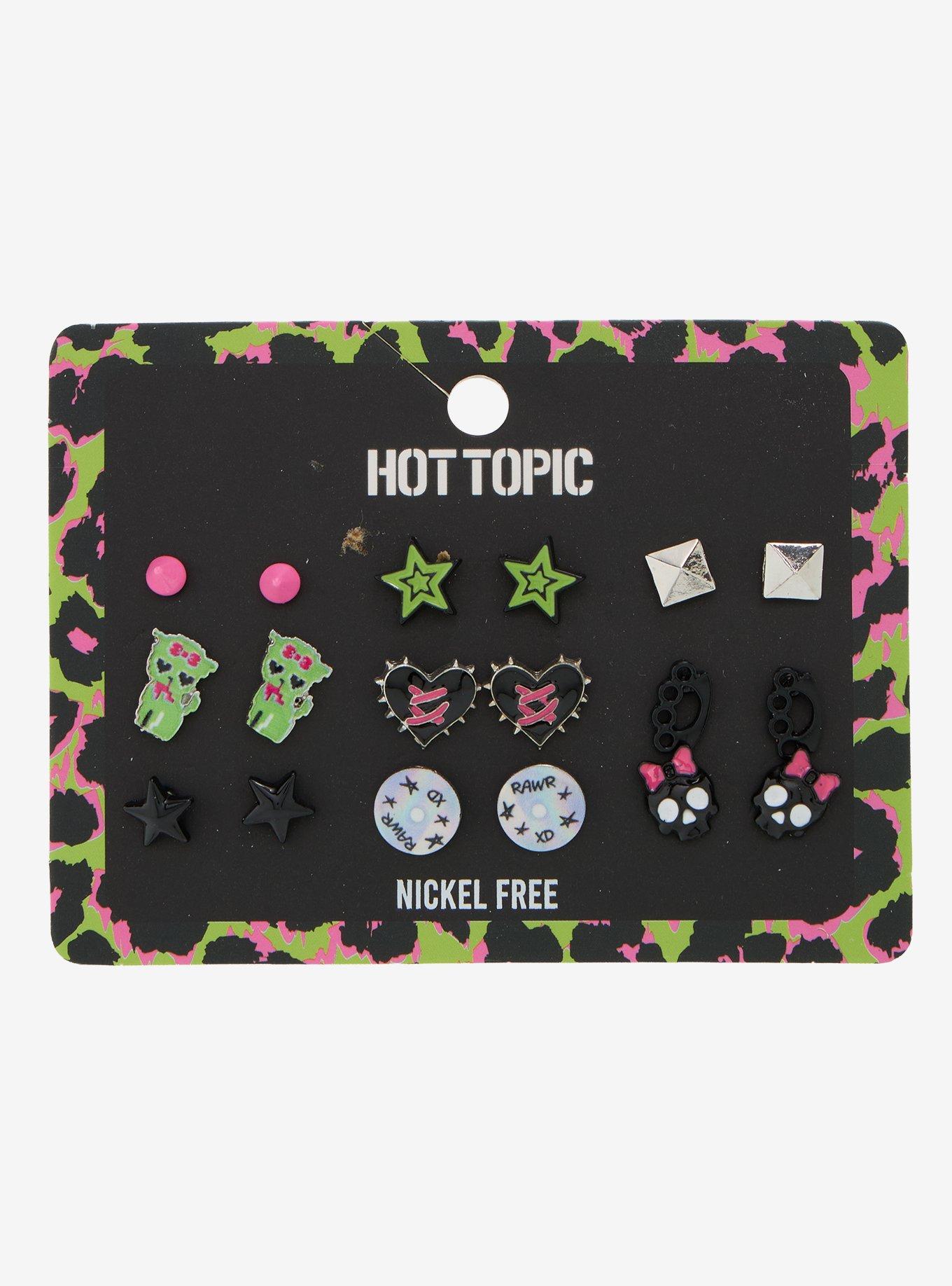 Scene Cat Skull Stud Earring Set, , hi-res