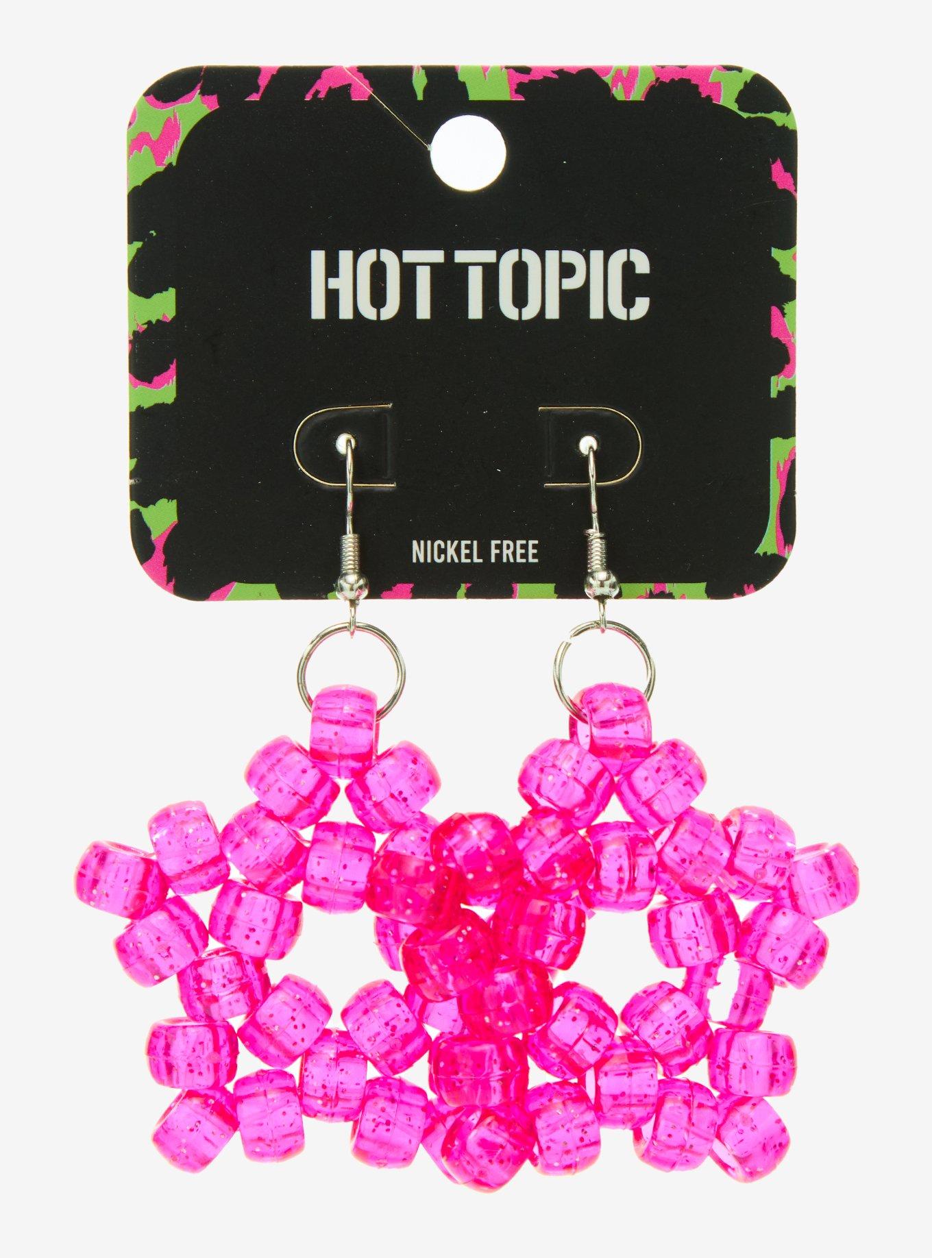 Pink Beaded Star Drop Earrings, , hi-res