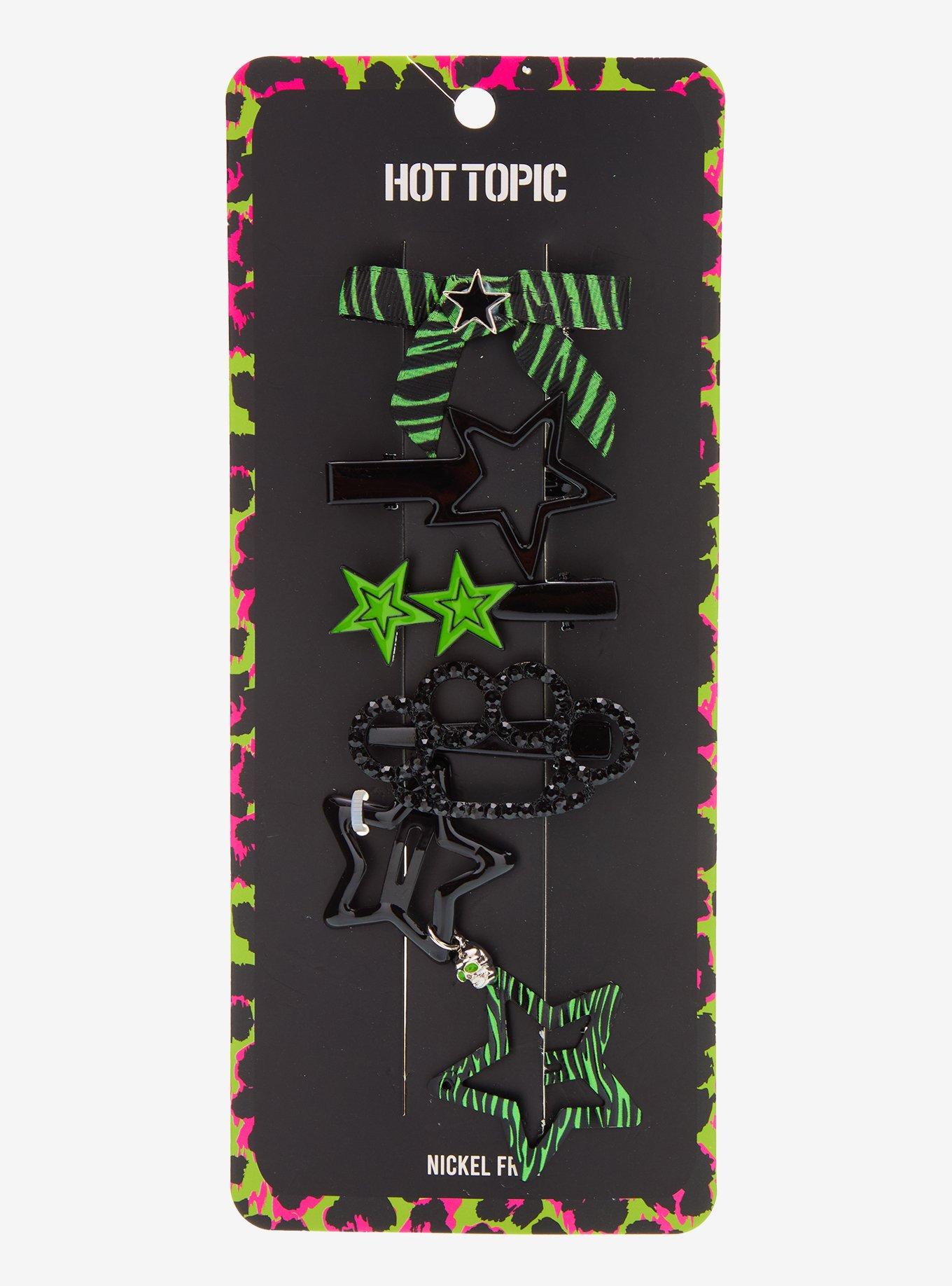 Black & Green Zebra Star Hair Clip Set, , hi-res