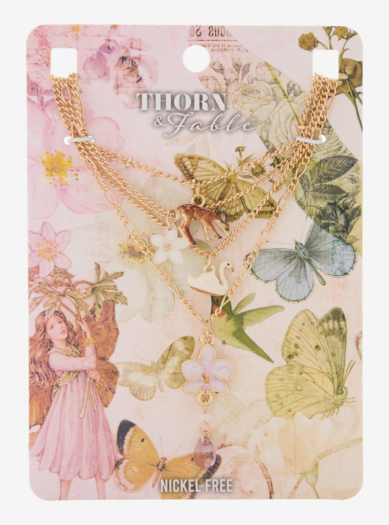 Thorn & Fable Swan Deer Floral Layered Necklace, , hi-res