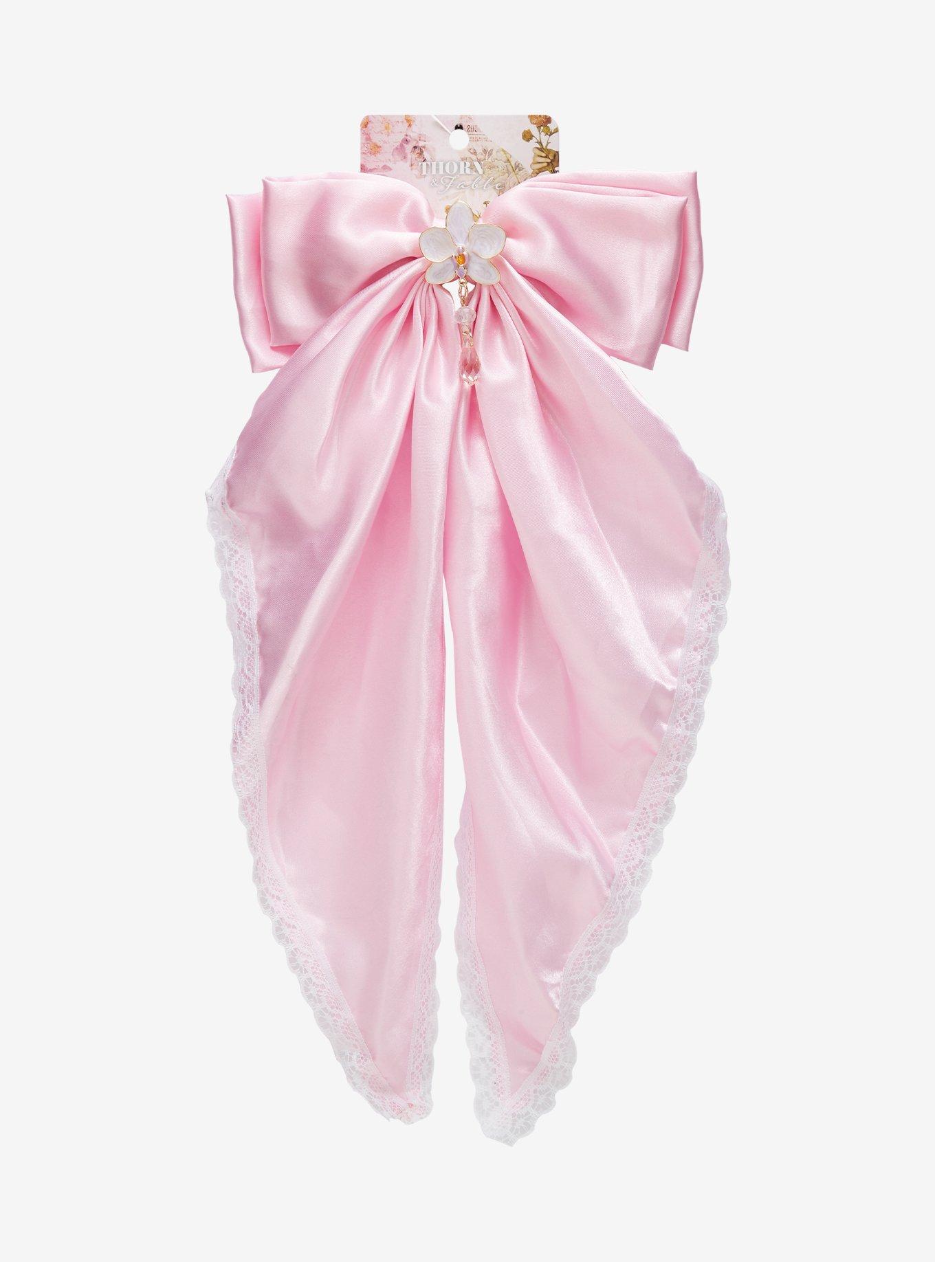 Thorn & Fable Orchid Satin Lace Hair Bow, , hi-res