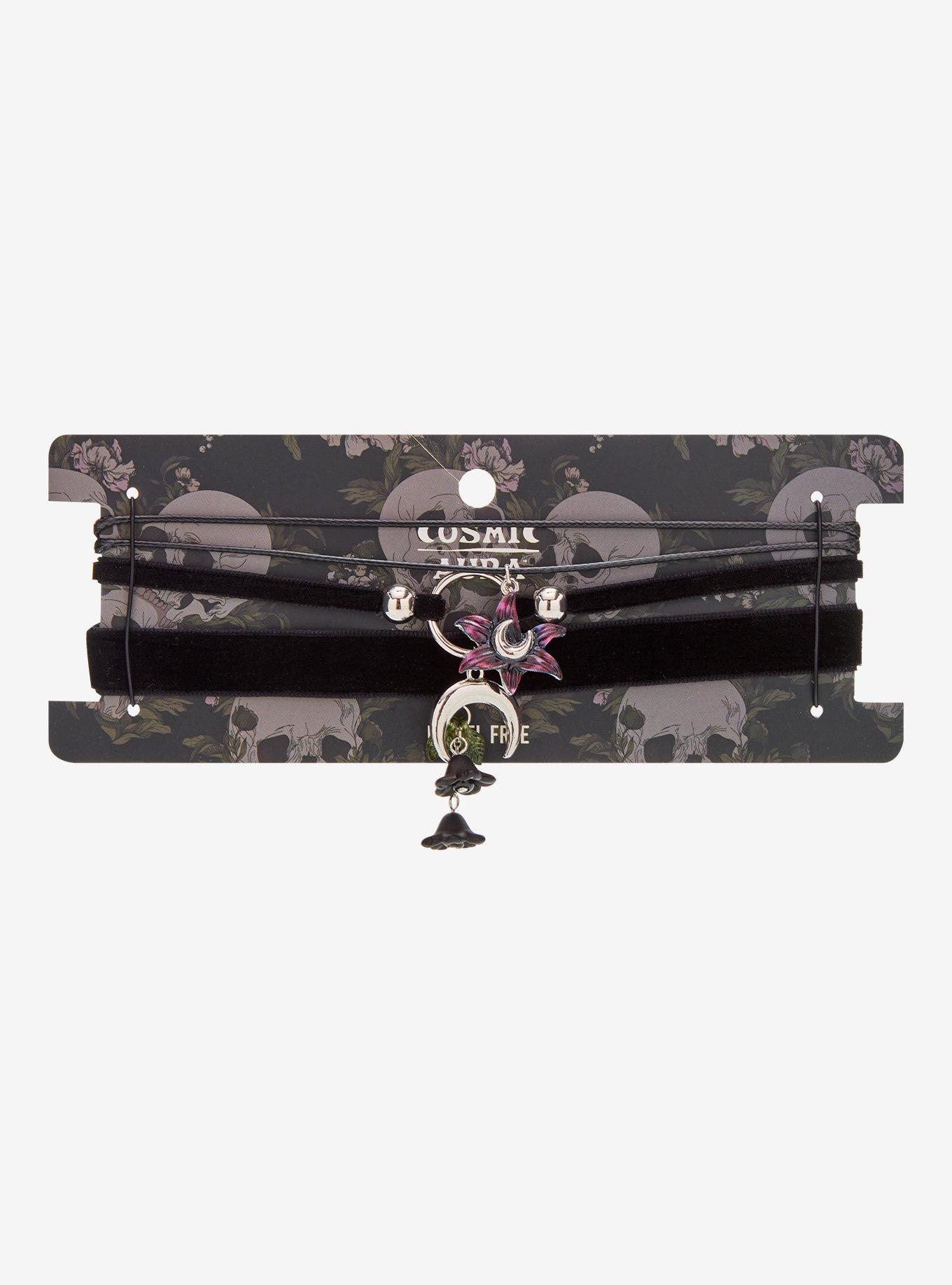Cosmic Aura Dark Floral Crescent Moon Choker Set, , hi-res