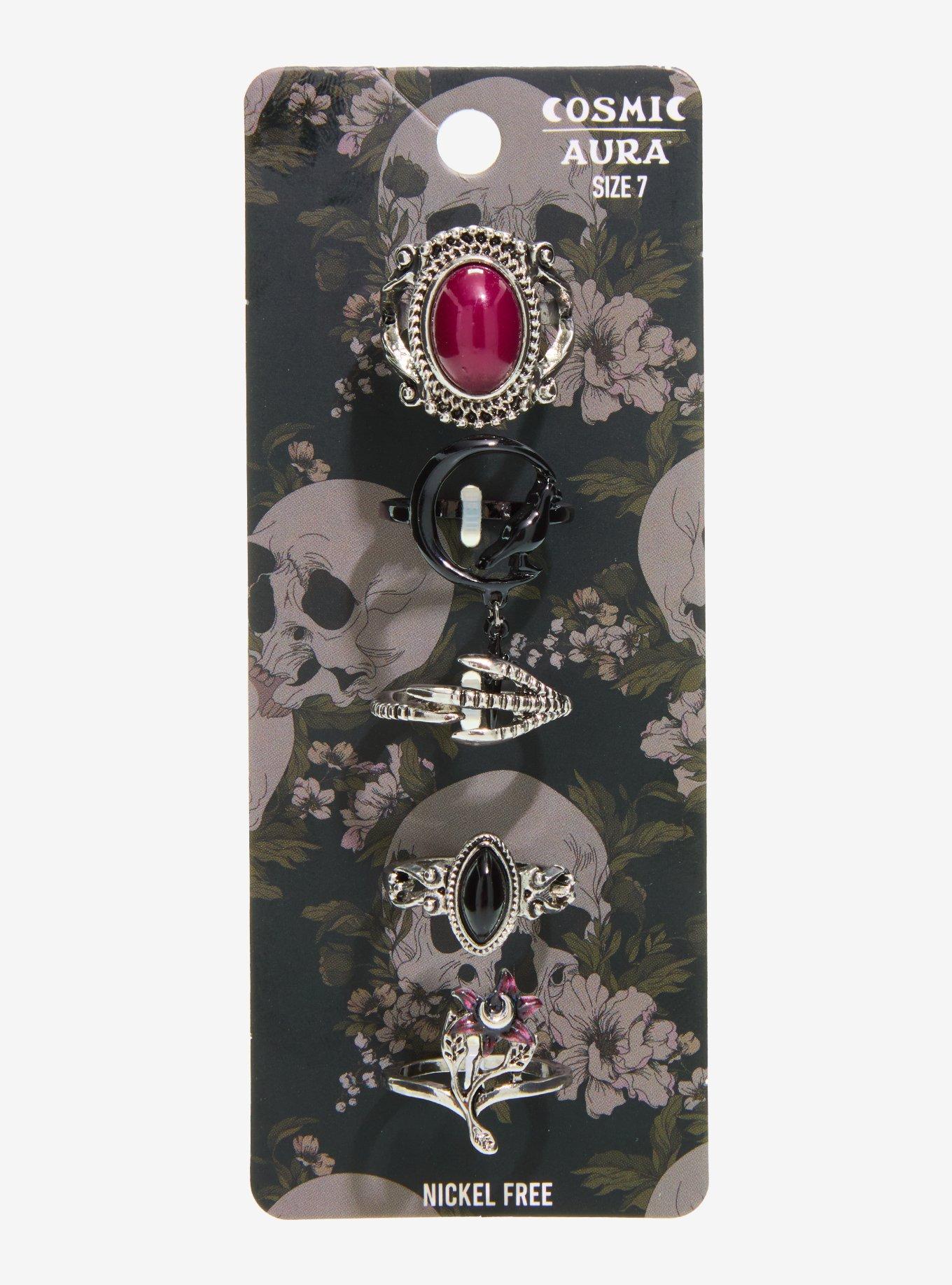 Cosmic Aura Raven Floral Gem Ring Set, , hi-res