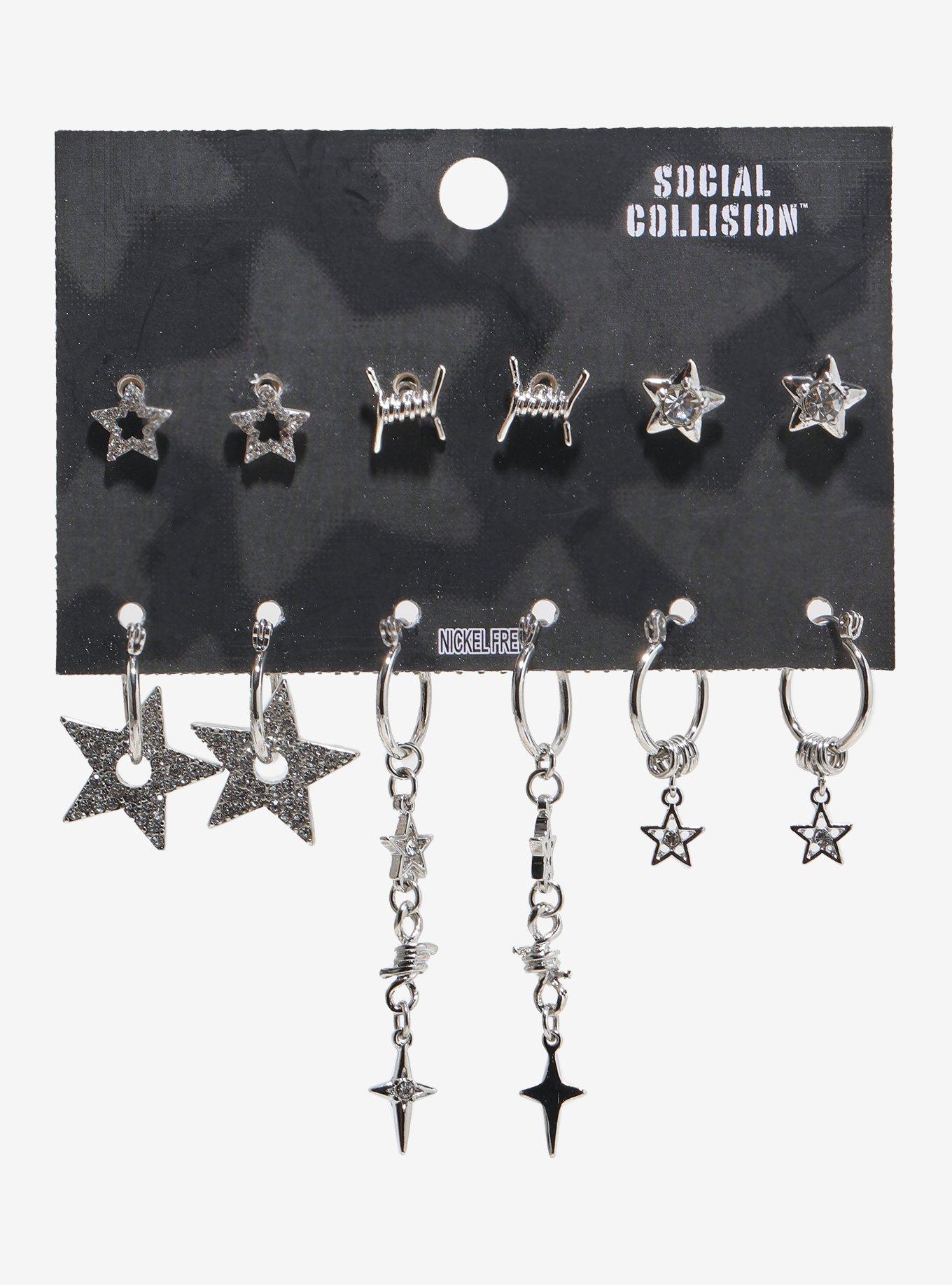 Social Collision Star Barbed Wire Earring Set, , hi-res