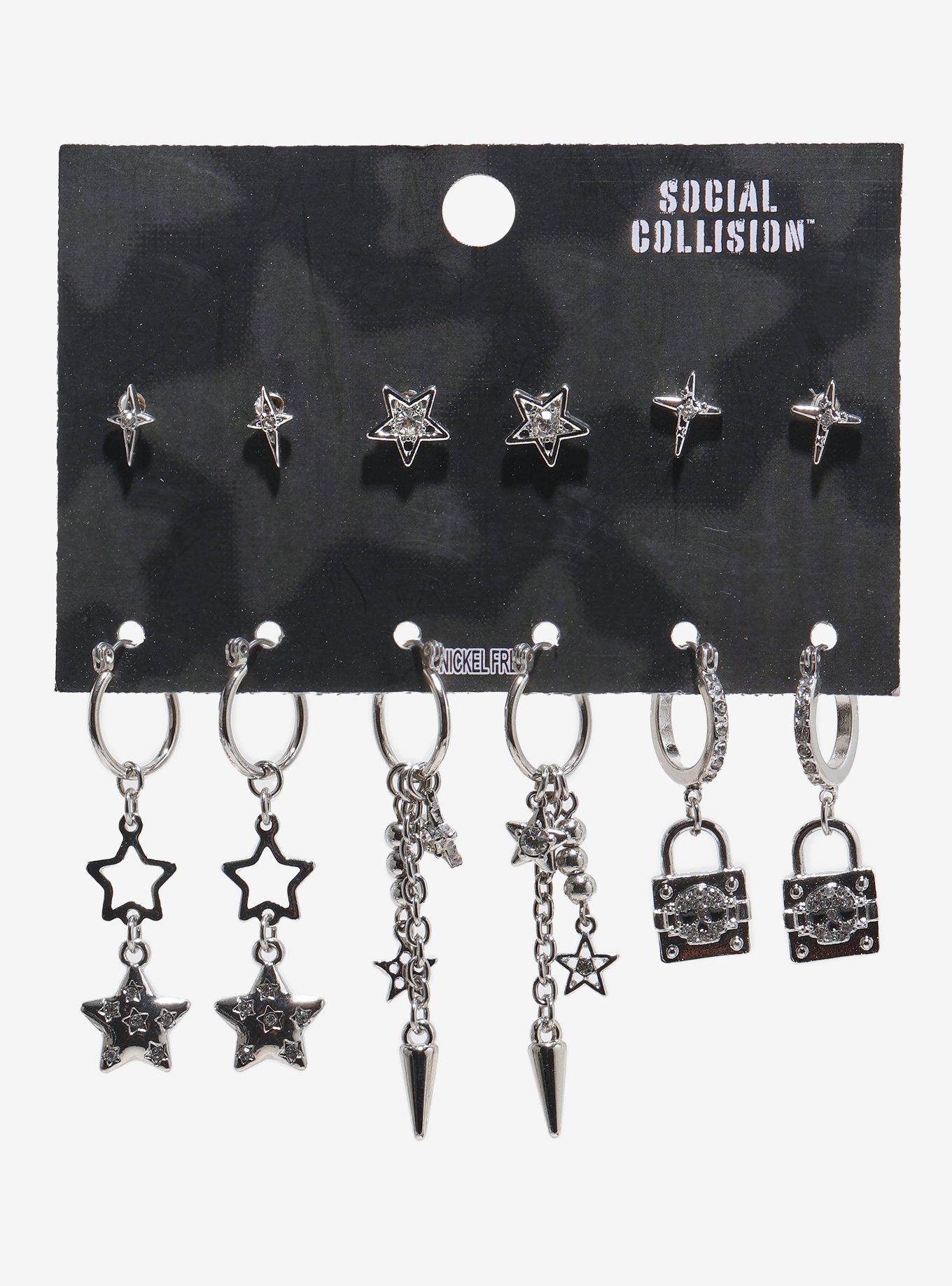 Social Collision Star Padlock Earring Set, , hi-res