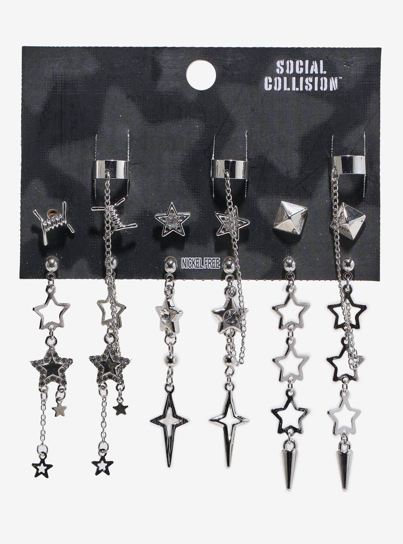 Social Collision Star Drop Cuff Earring Set, , hi-res