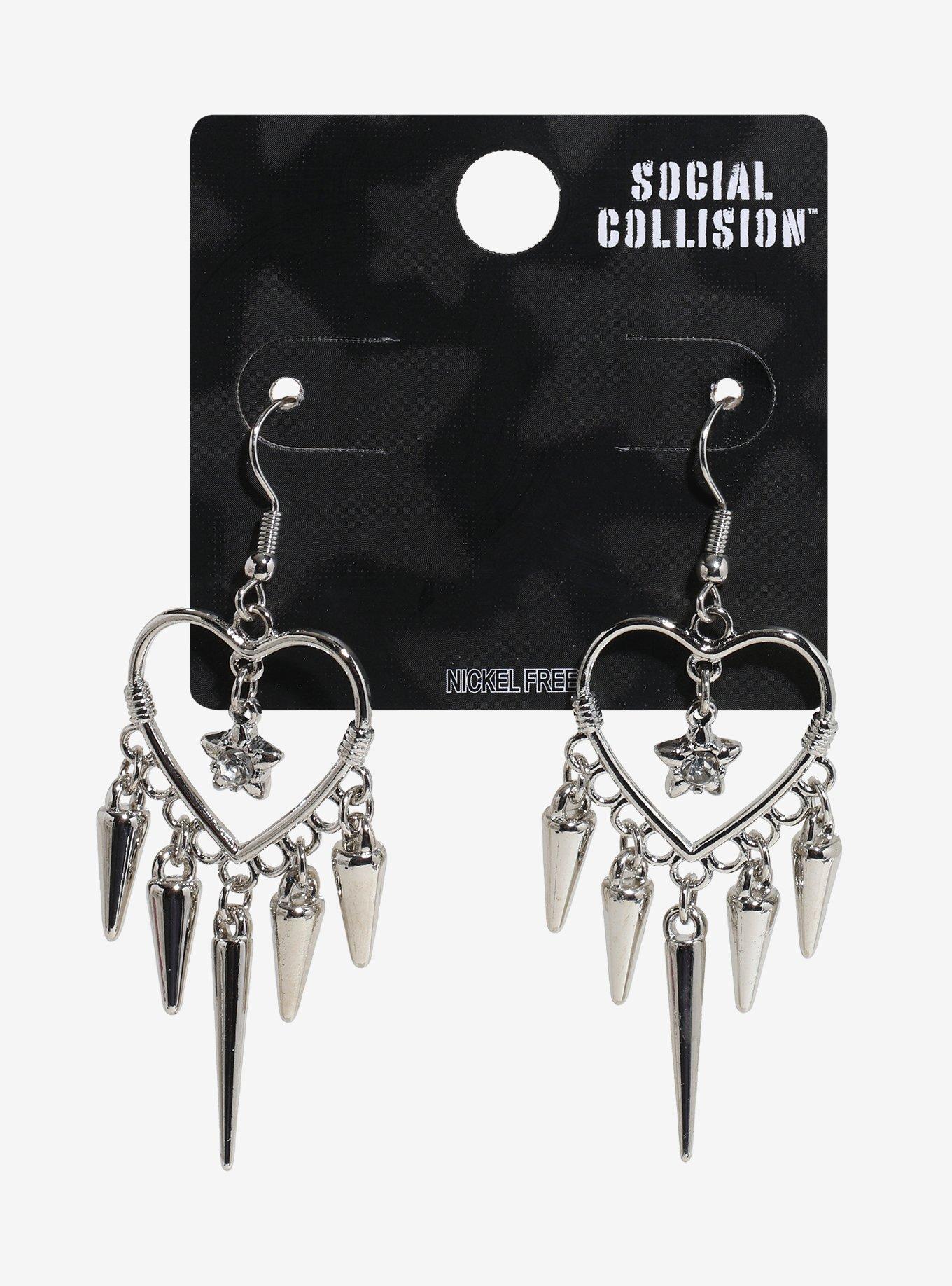 Social Collision Heart Spike Earrings, , hi-res
