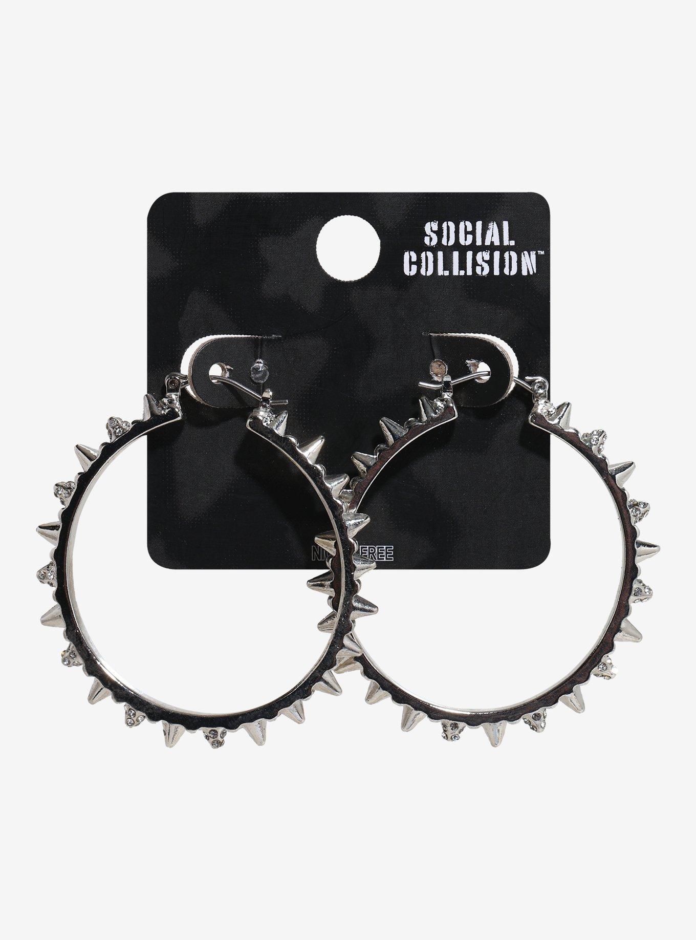 Social Collision Bling Spike Hoop Earrings, , hi-res