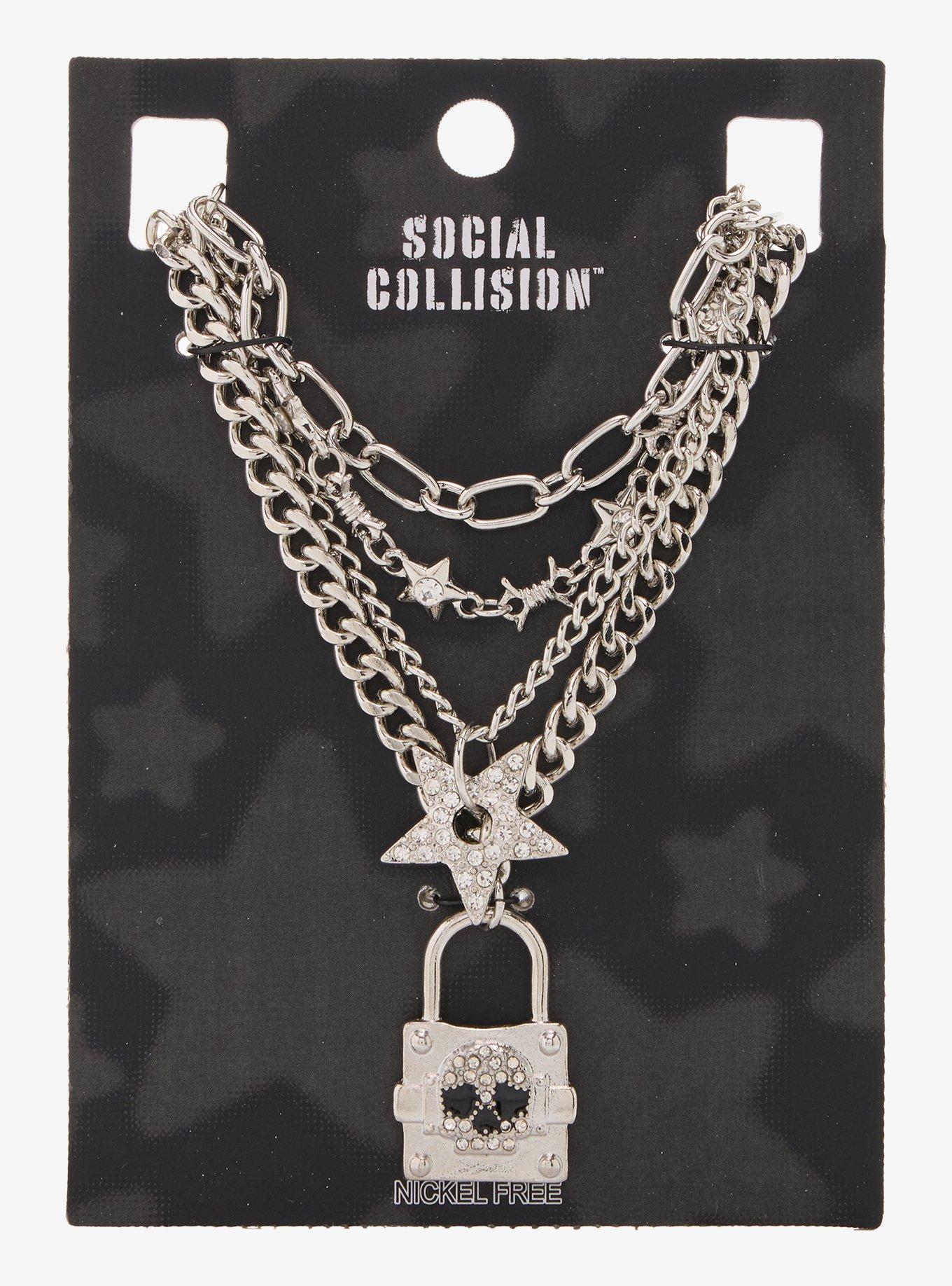 Social Collision Skull Padlock Star Necklace Set, , hi-res