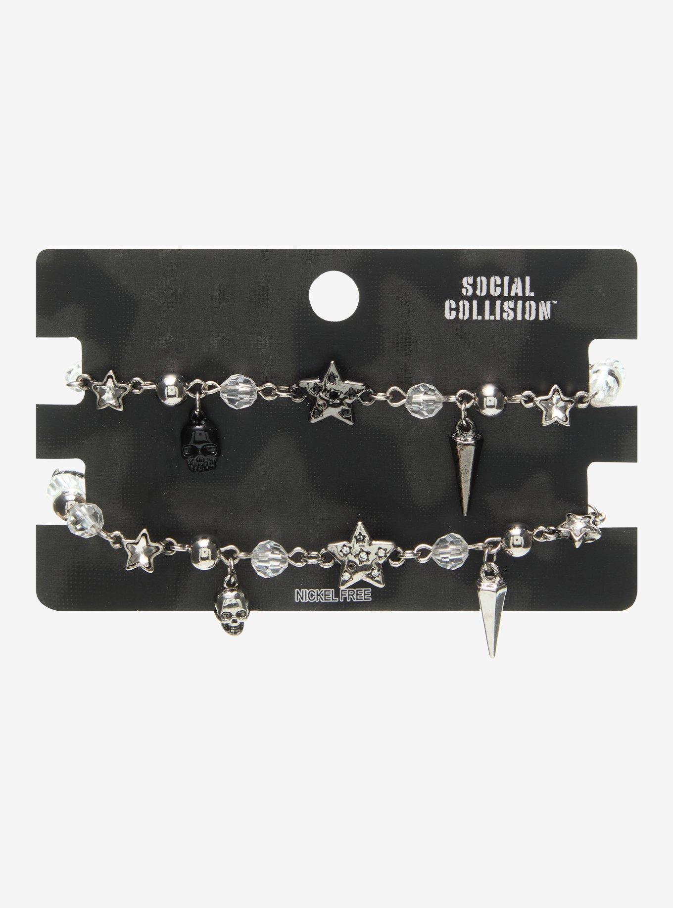 Social Collision Star Skull Spike Best Friend Bracelet Set, , hi-res